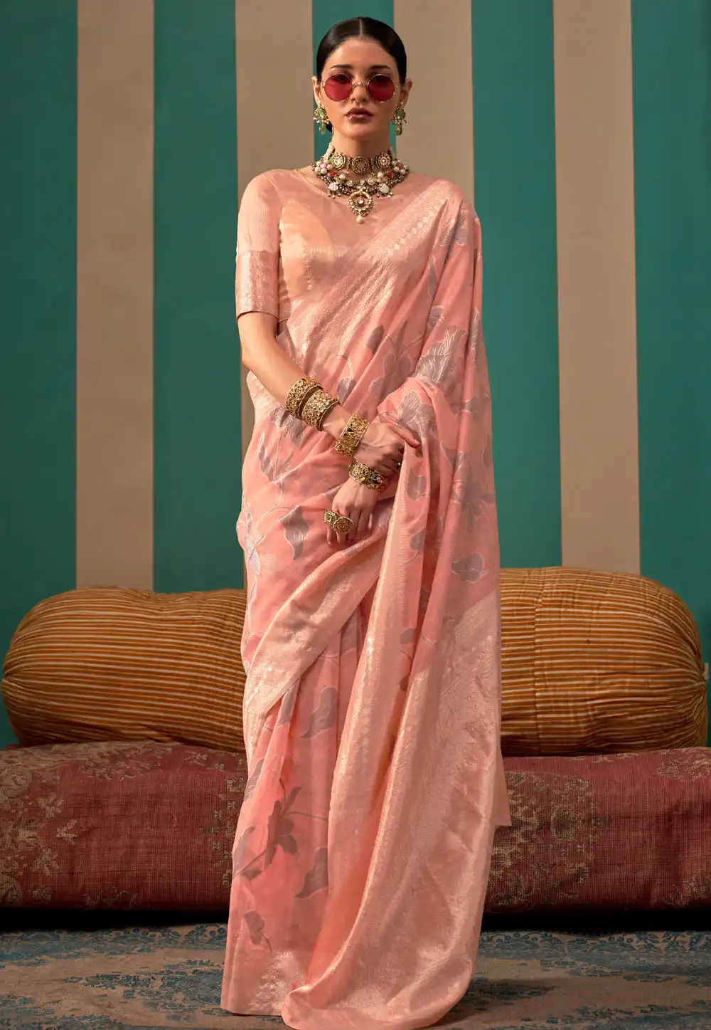 Peach Linen Saree With Blouse 290875