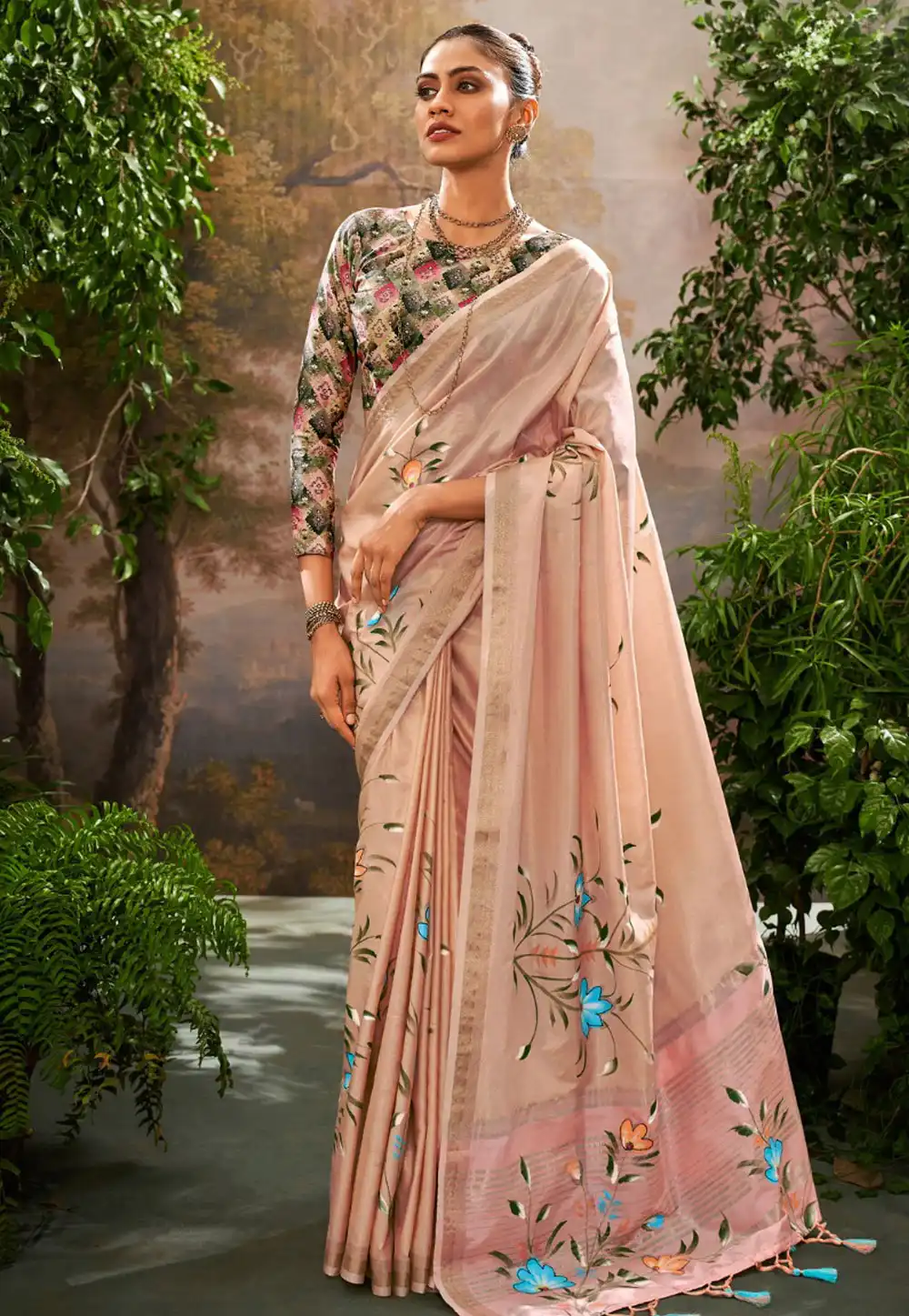 Peach Linen Saree With Blouse 295066