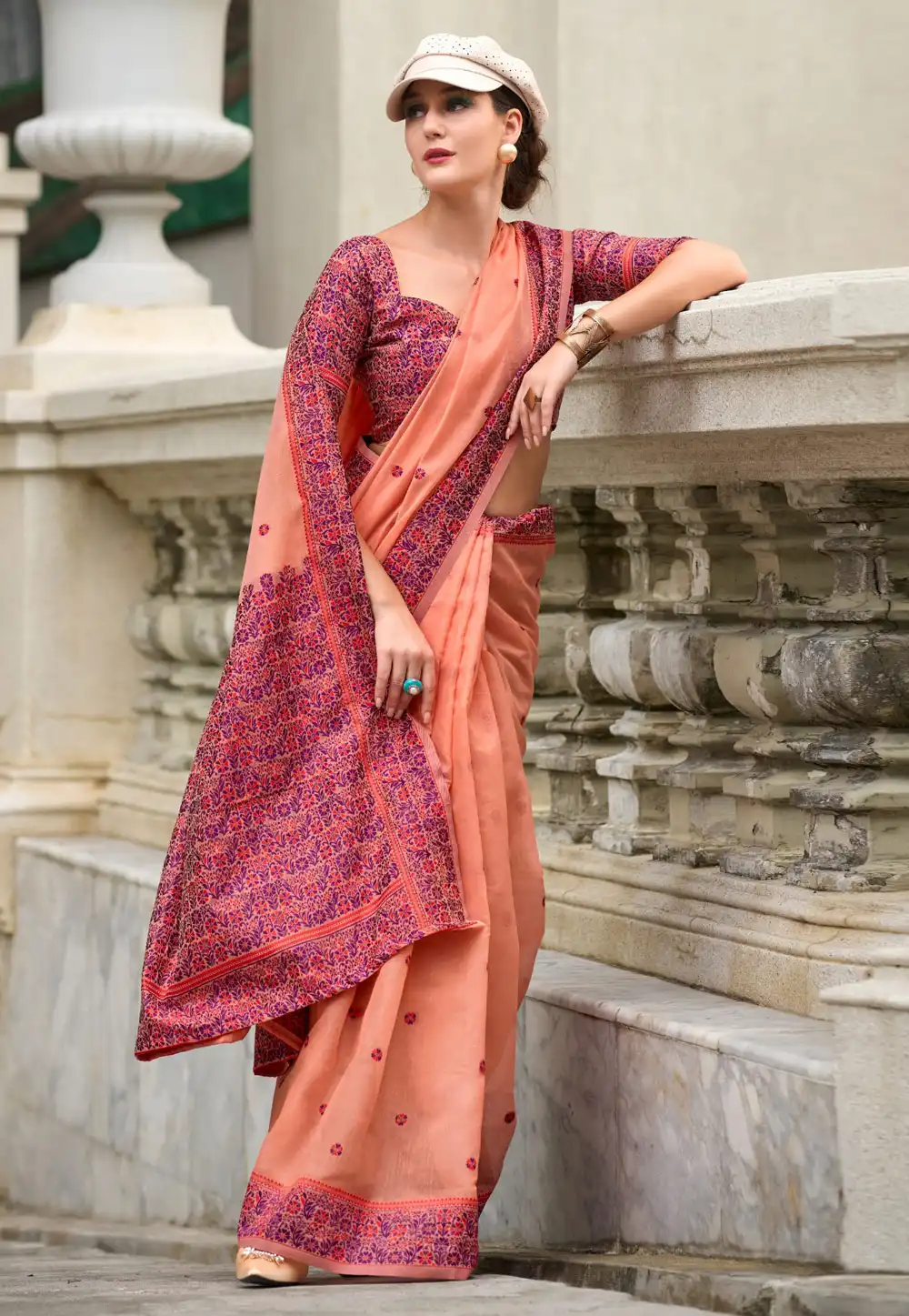 Peach Linen Saree With Blouse 292710