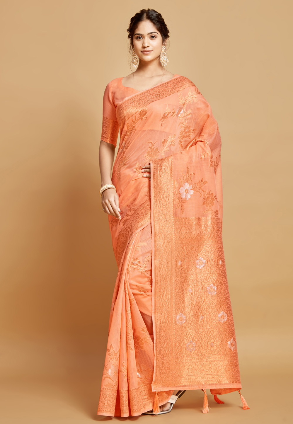 Peach Linen Saree With Blouse 279774