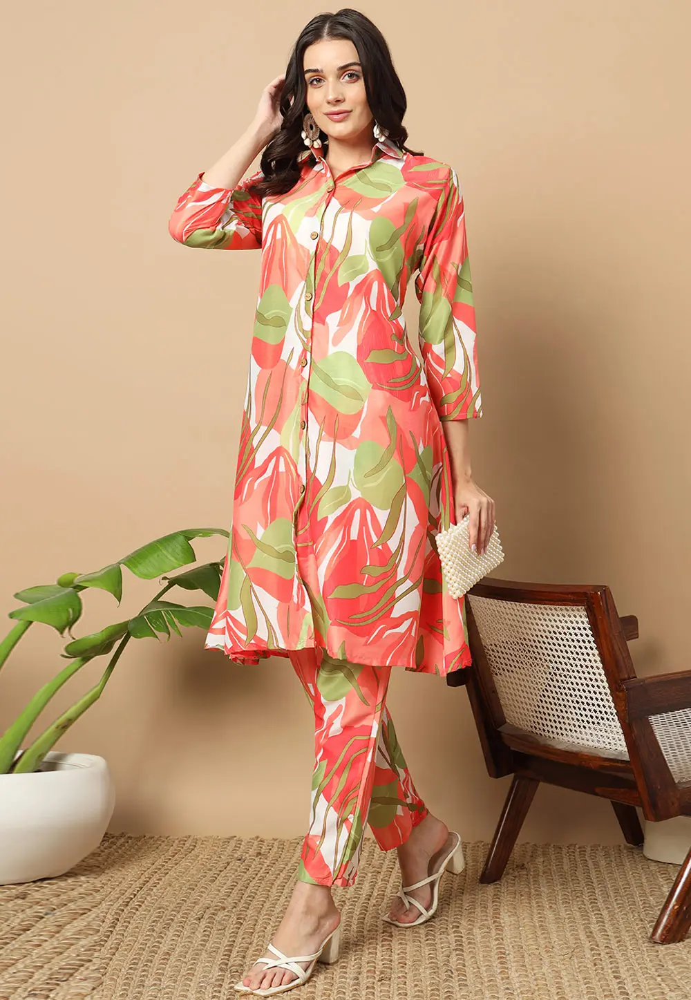 Peach Muslin Kurta Set With Pent 301391