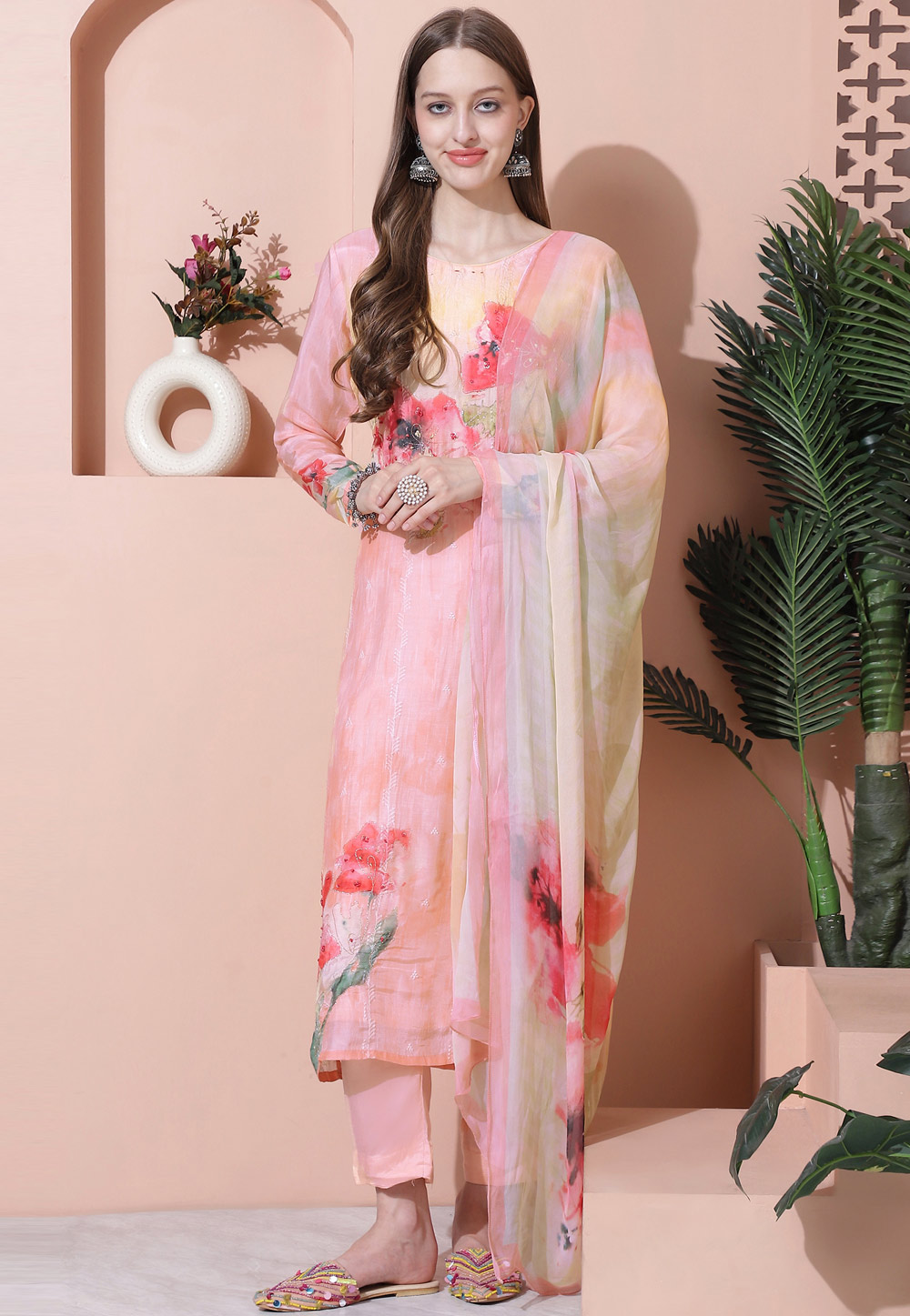 Peach Muslin Pakistani Suit 310069