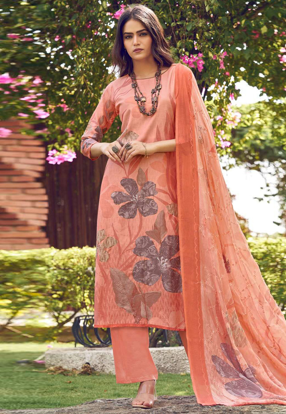 Peach Muslin Pakistani Suit 310153