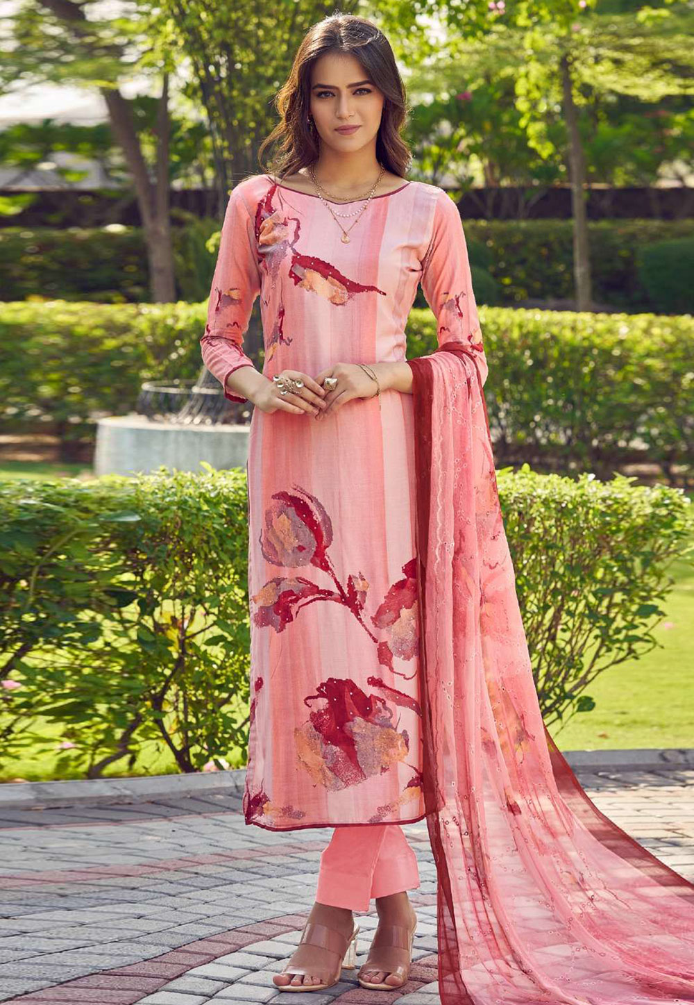 Peach Muslin Pakistani Suit 310155