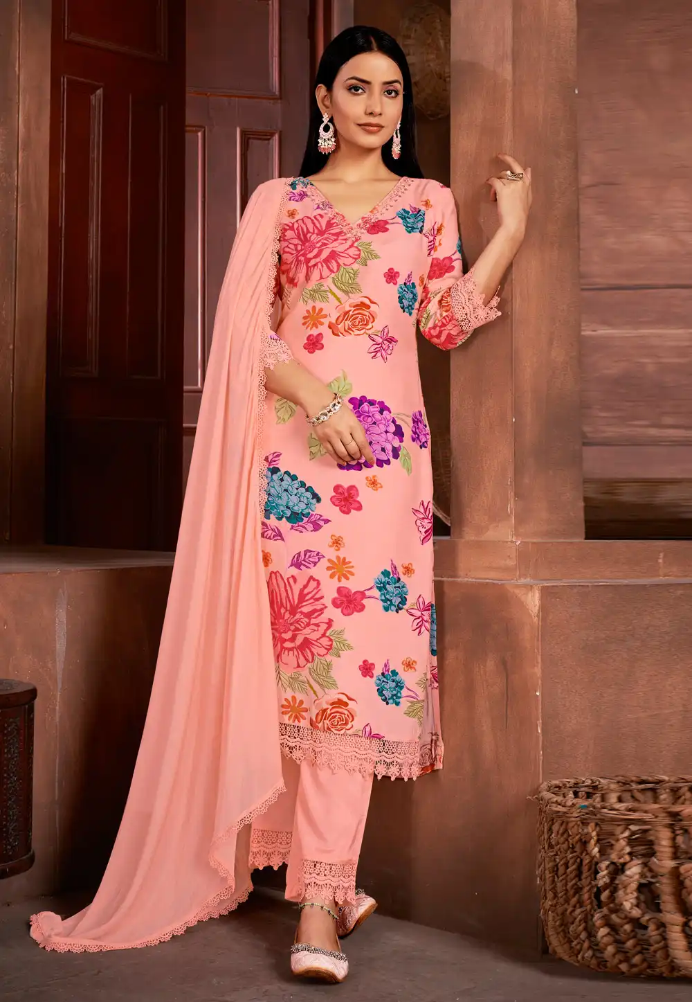 Peach Muslin Readymade Pakistani Suit 288139