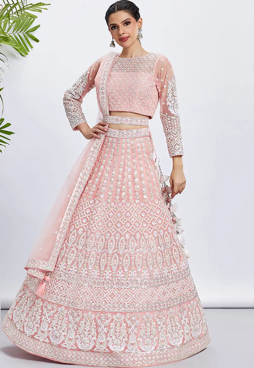 Peach Net A Line Lehenga Choli 291815