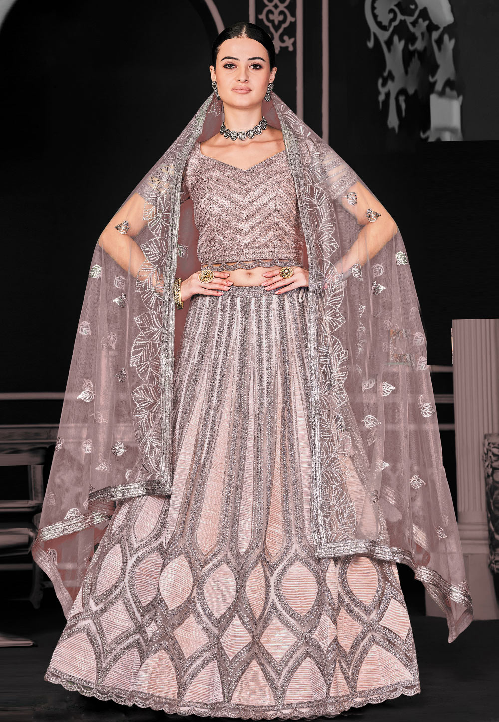 Peach Net Lehenga Choli 310222