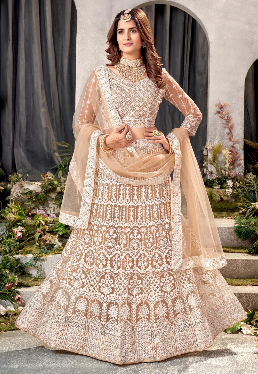 Peach Pink Embroidered Bridal Lehenga With Raw Silk – paanericlothing