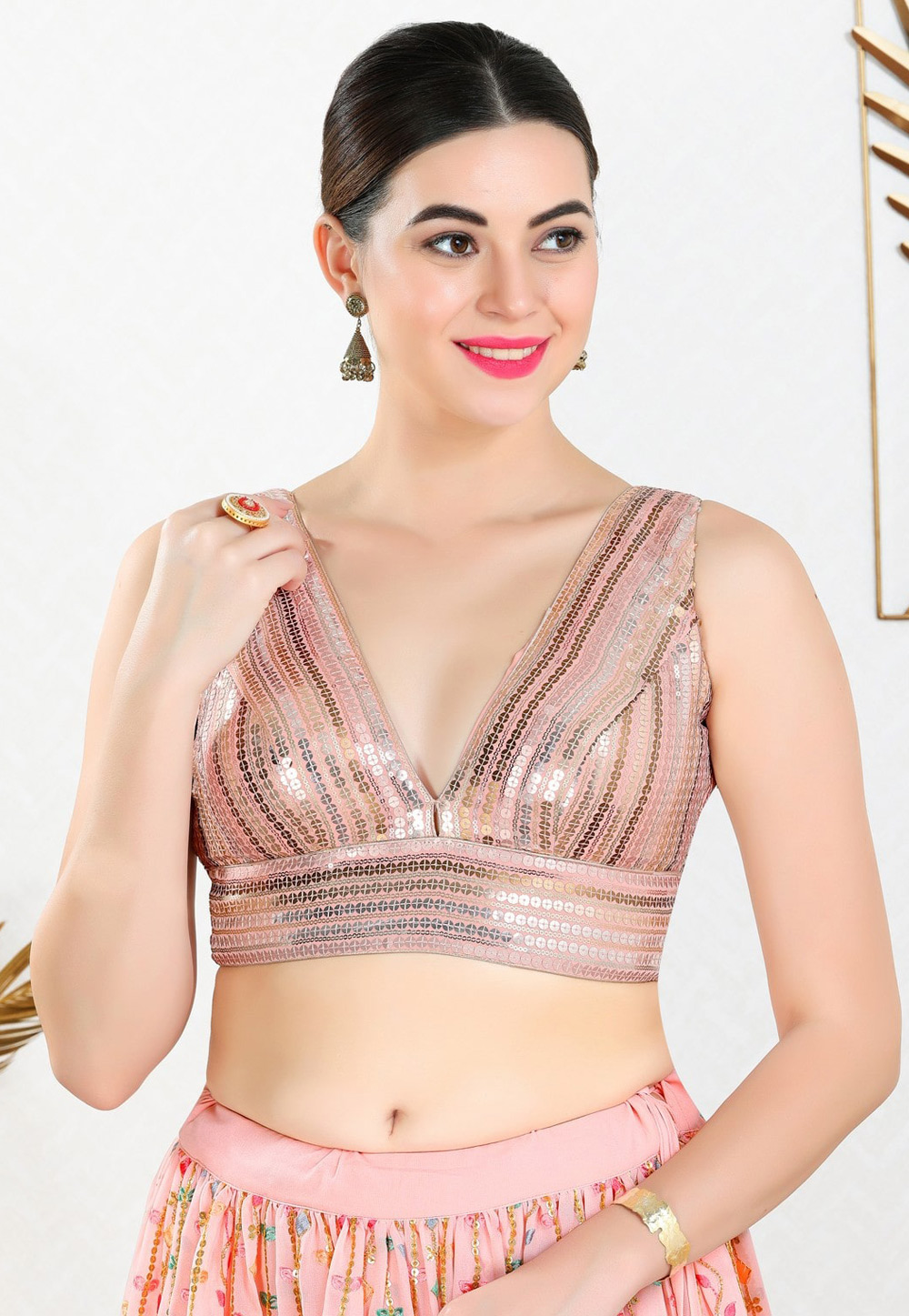 Peach Net Readymade Blouse 310663