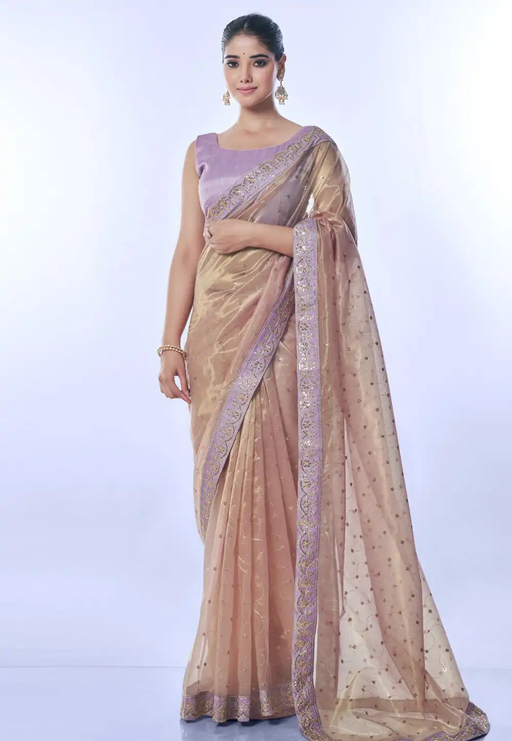 Peach Net Saree With Blouse 291498