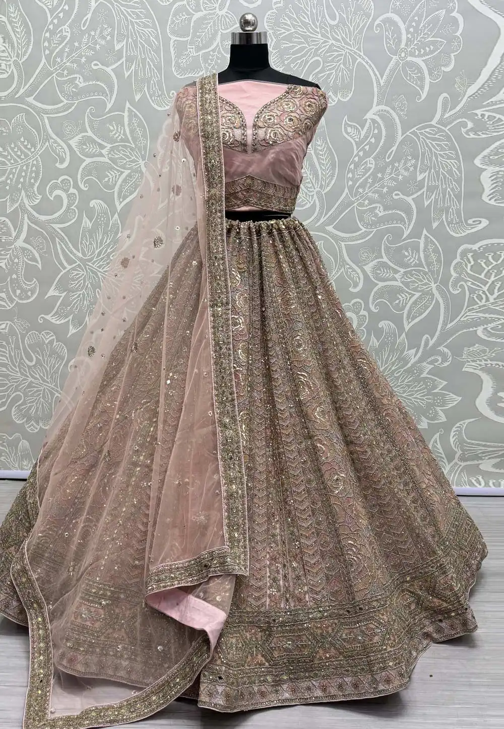 Peach Net Wedding Lehenga Choli 289835