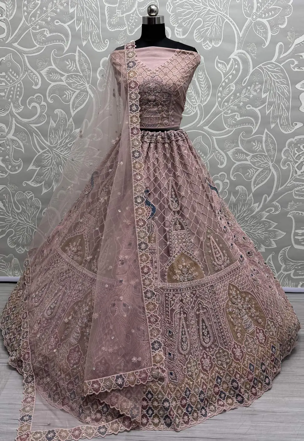 Peach Net Wedding Lehenga Choli 304142