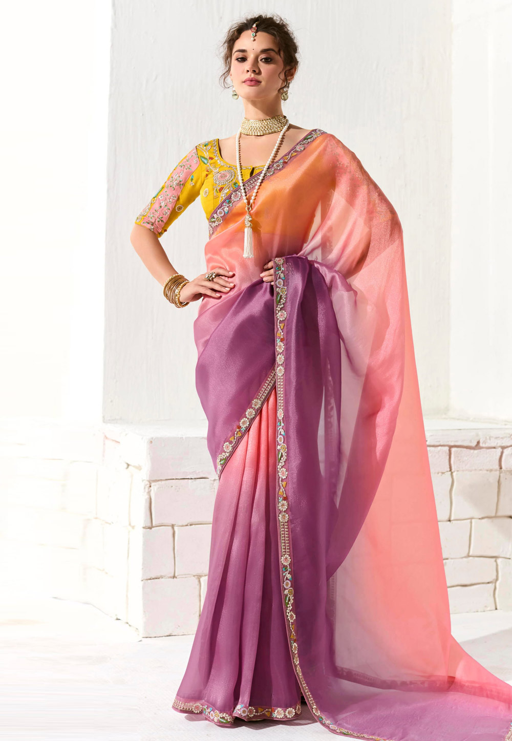 Peach Organza Half N Half Saree 309447