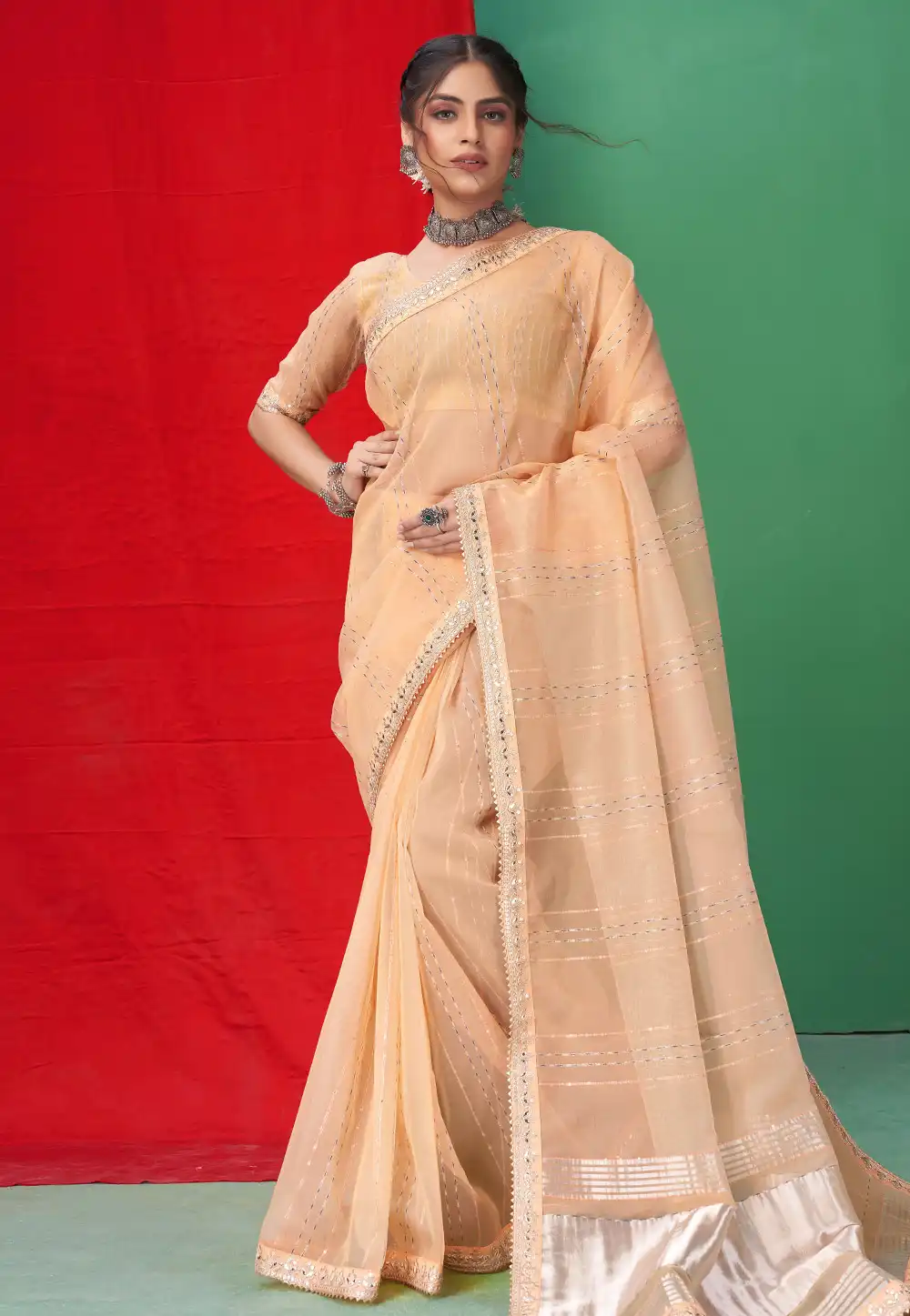 Peach Organza Saree With Blouse 290357