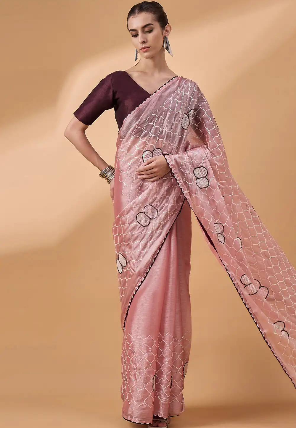 Peach Organza Saree With Blouse 291996