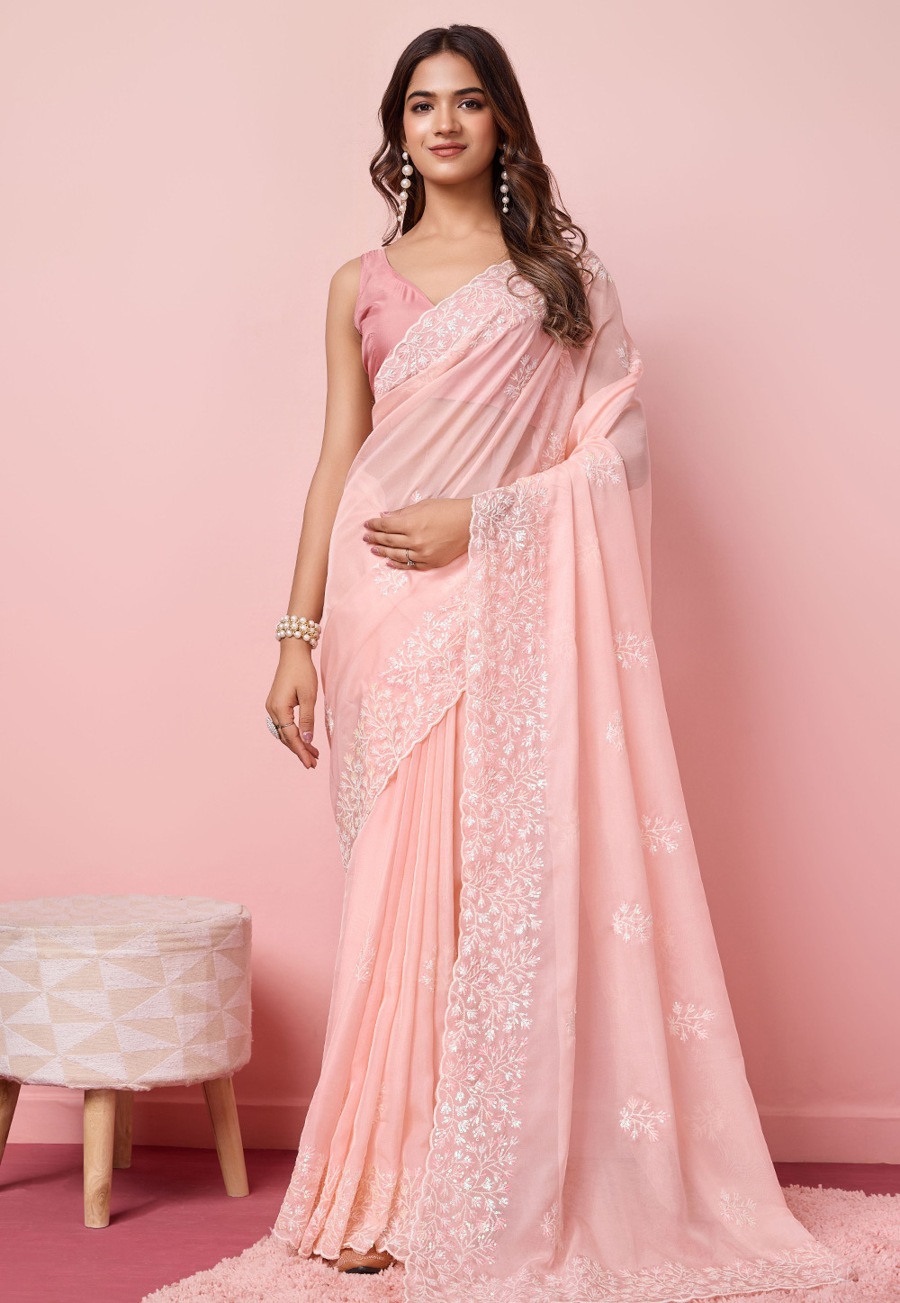 Peach Organza Saree With Blouse 287792