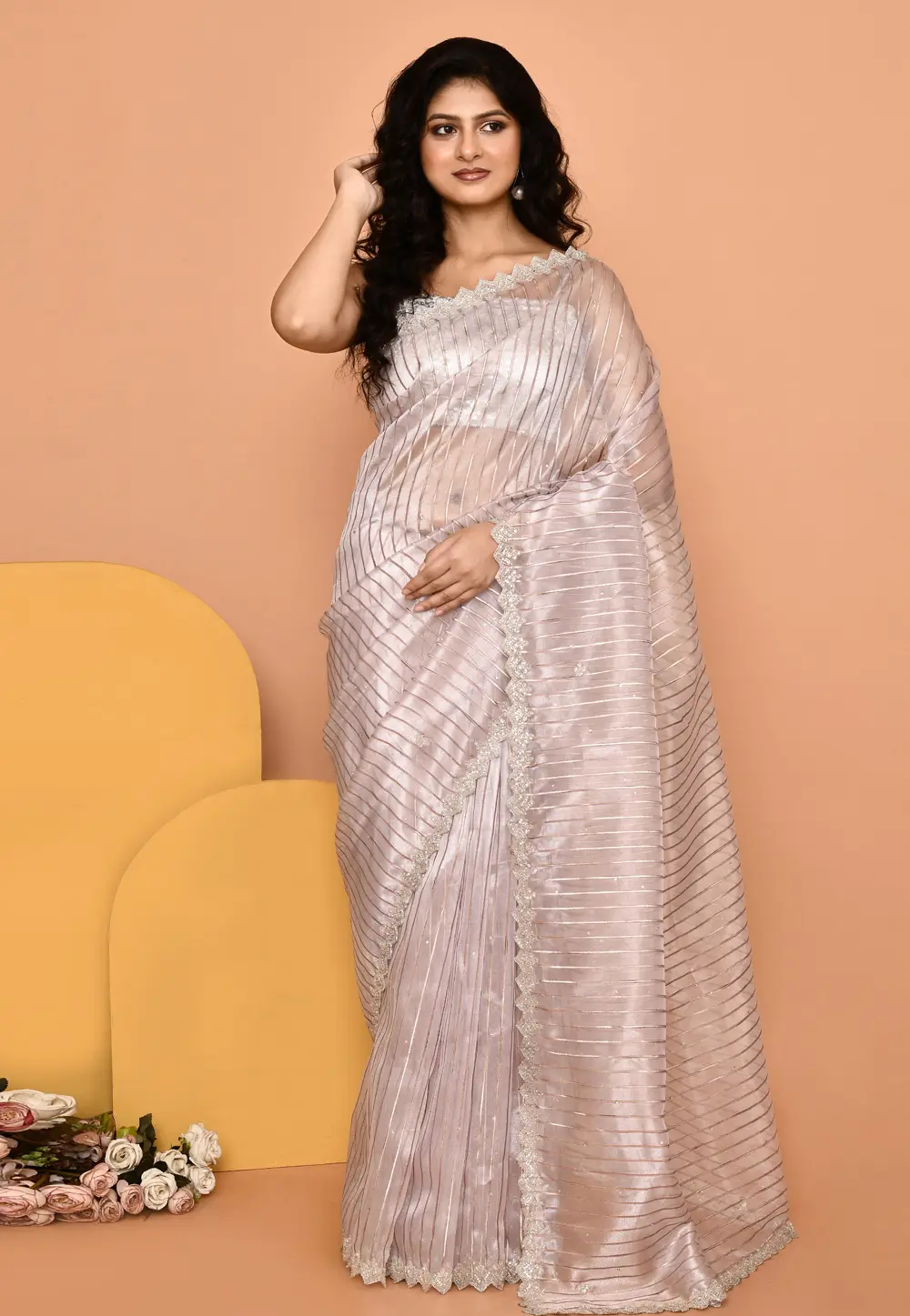 Peach Organza Saree With Blouse 296022