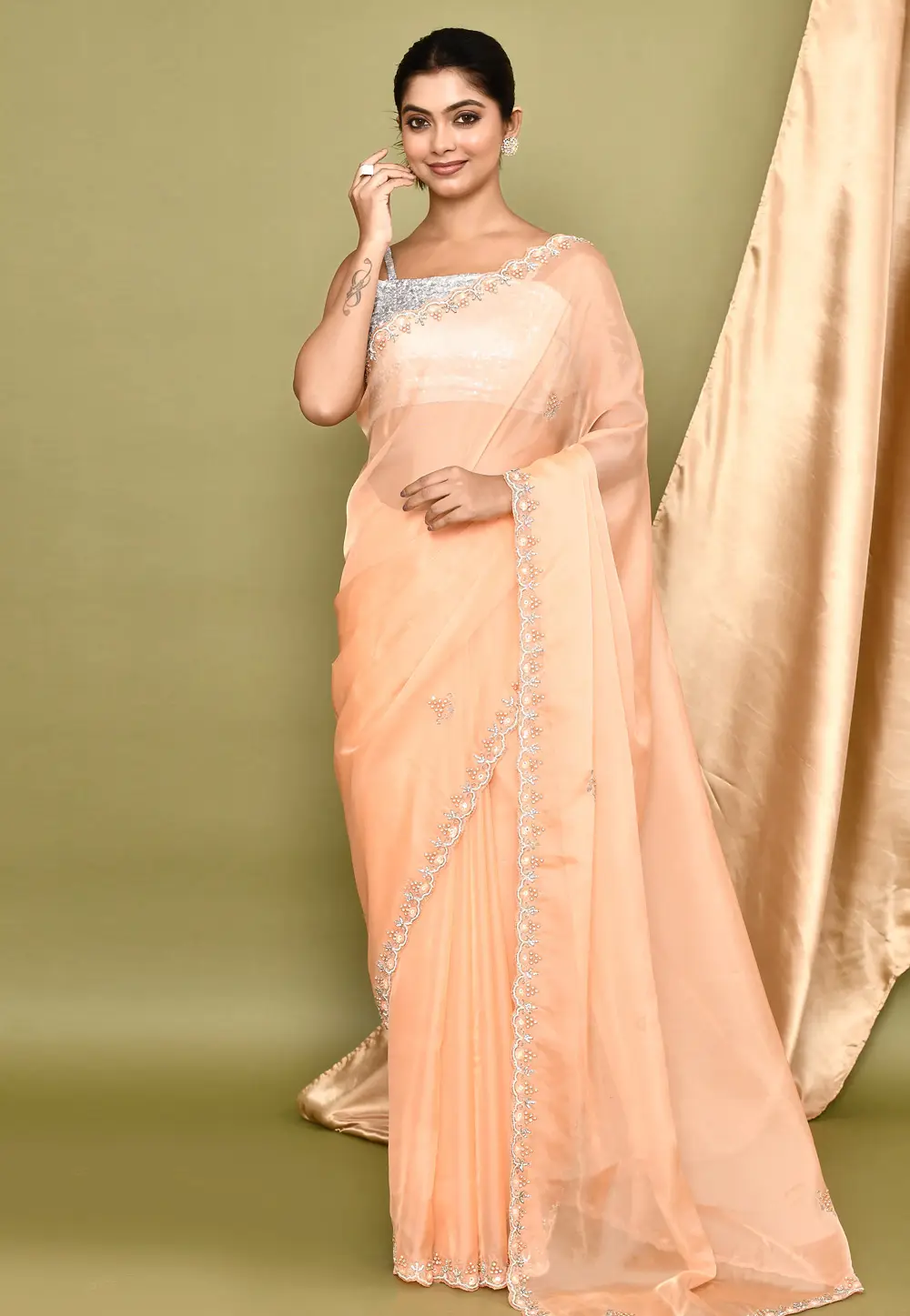 Peach Organza Saree With Blouse 295929