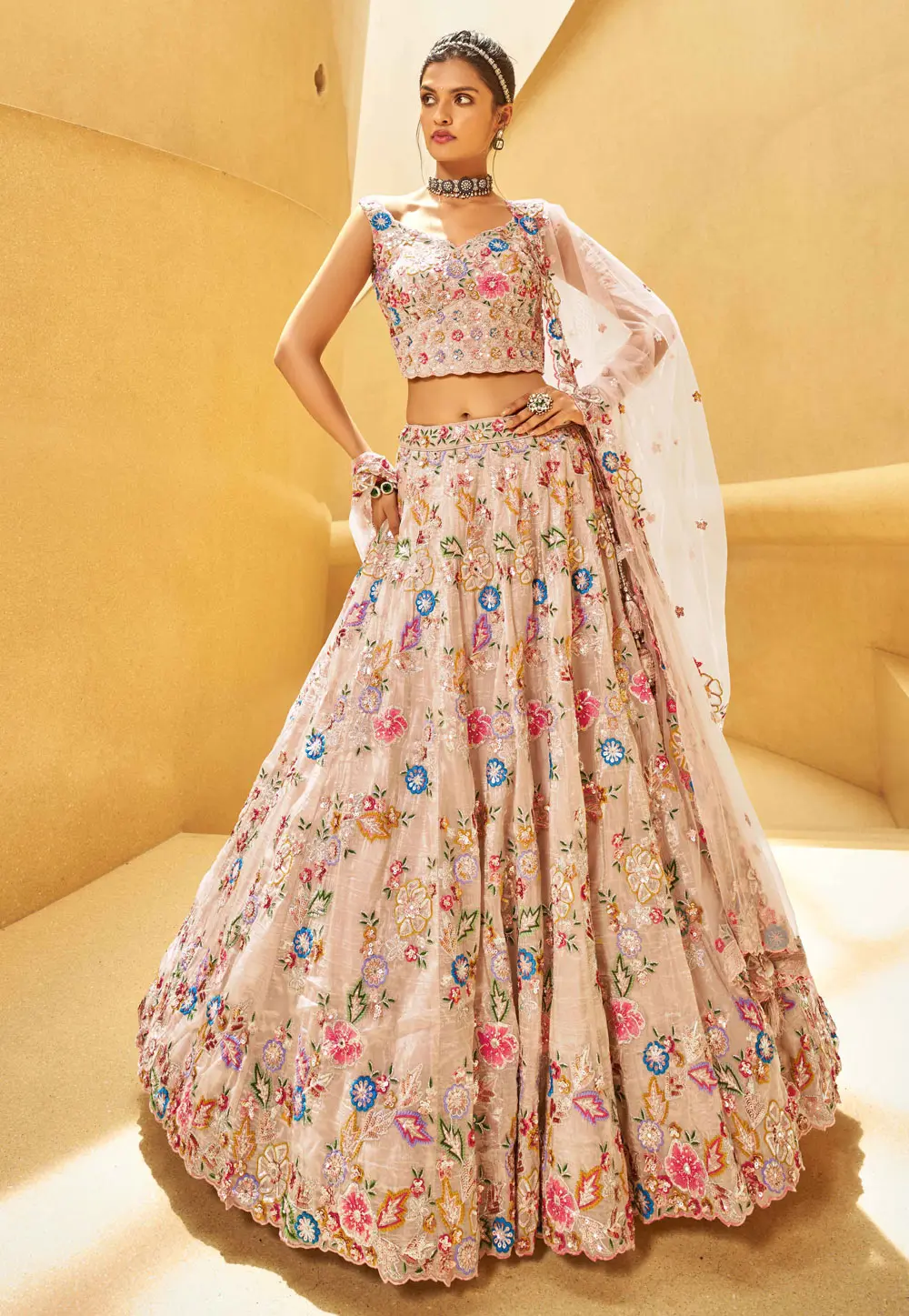 Peach Organza Wedding Lehenga Choli 299126