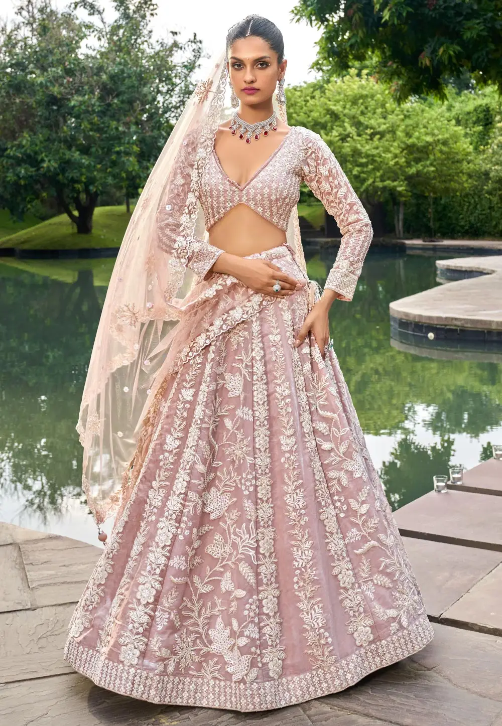 Peach Organza Wedding Lehenga Choli 295388