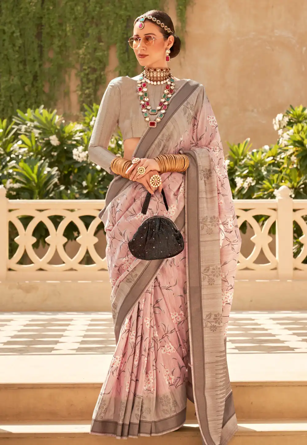 Peach Raw Silk Saree With Blouse 291341