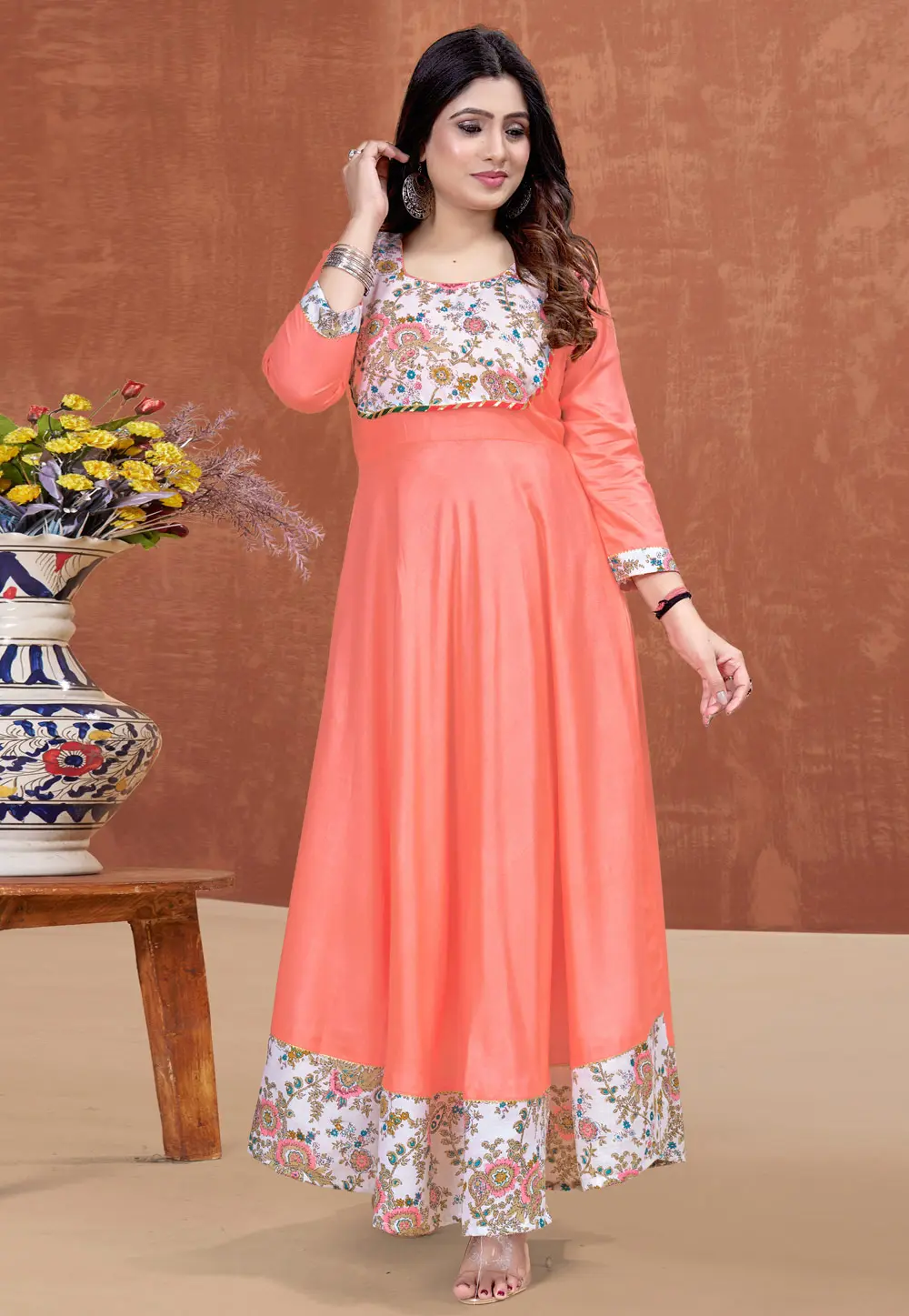 Peach Rayon Gown 300054