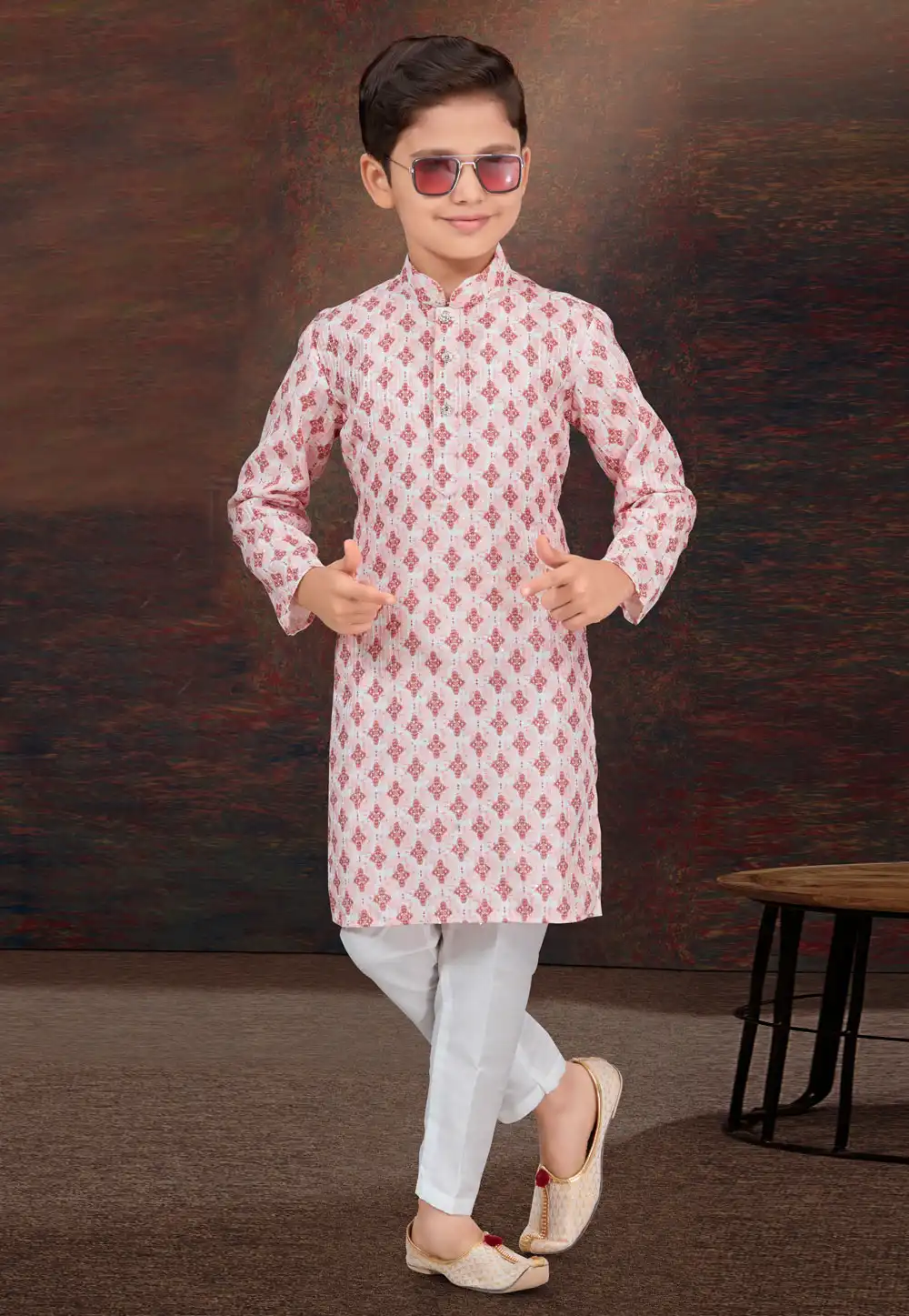 Peach Rayon Kids Kurta Pajama 294985