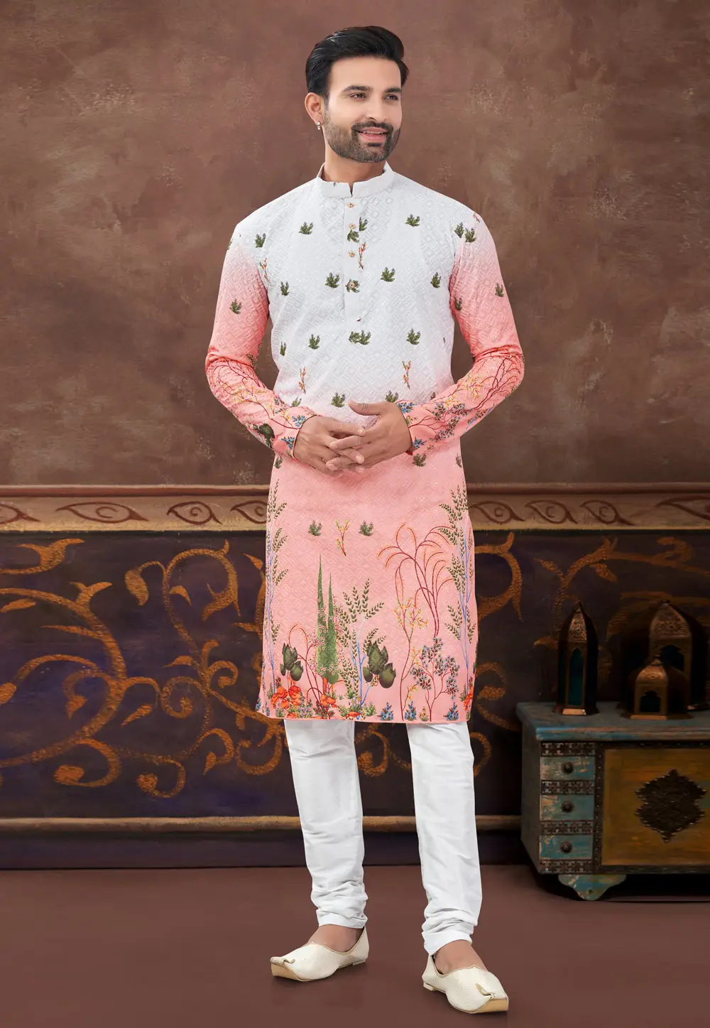 Peach Rayon Kurta Pajama 296871