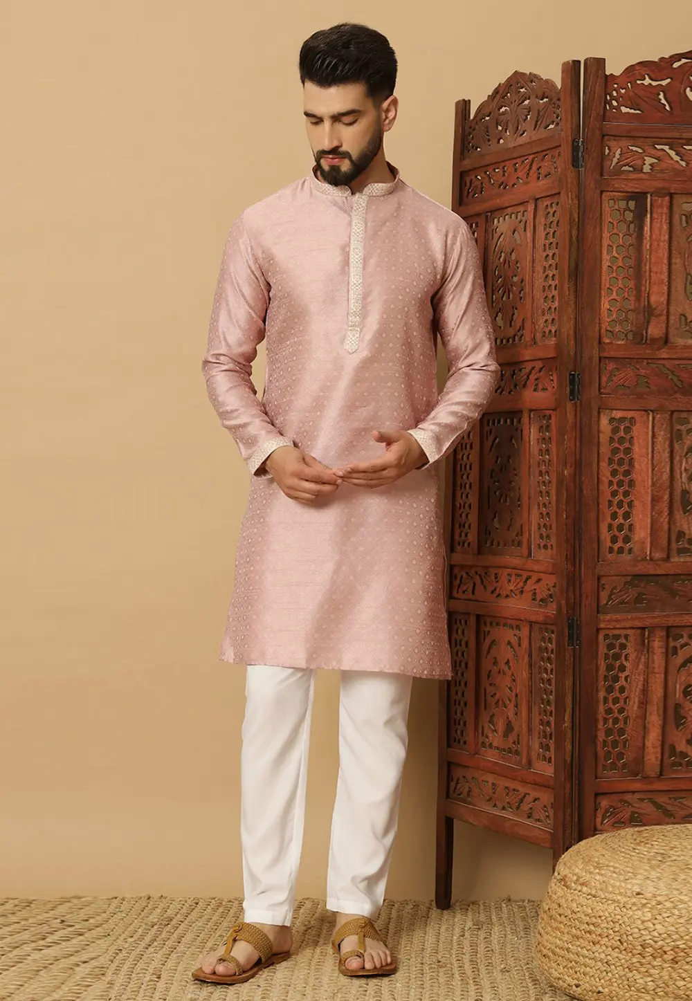 Peach Rayon Kurta Pajama 297690