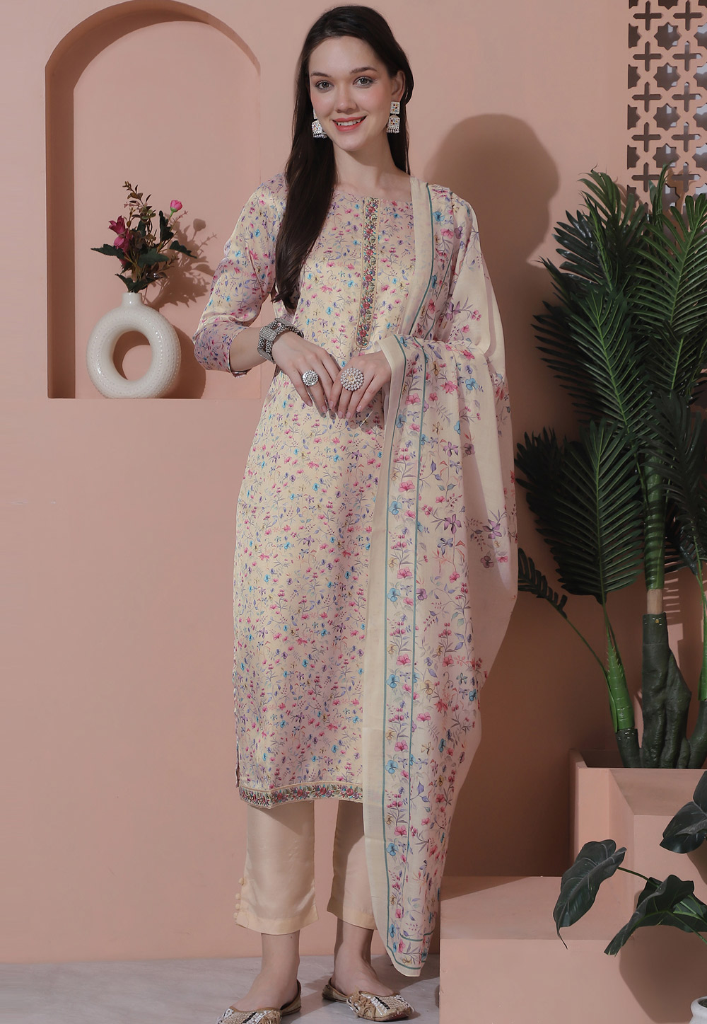 Peach Satin Pant Style Suit 309910