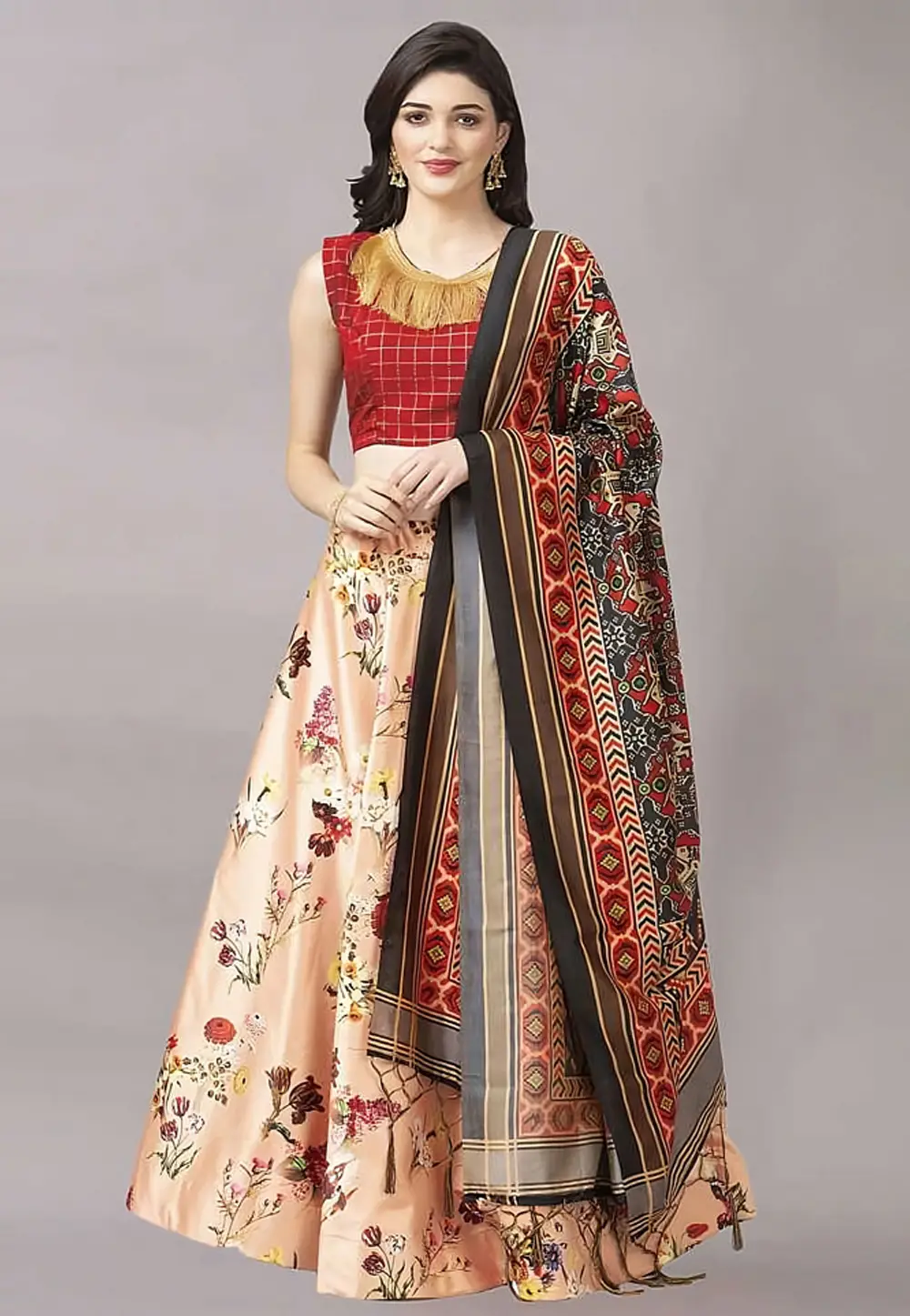 Peach Satin Silk Floral Lehenga choli 297130