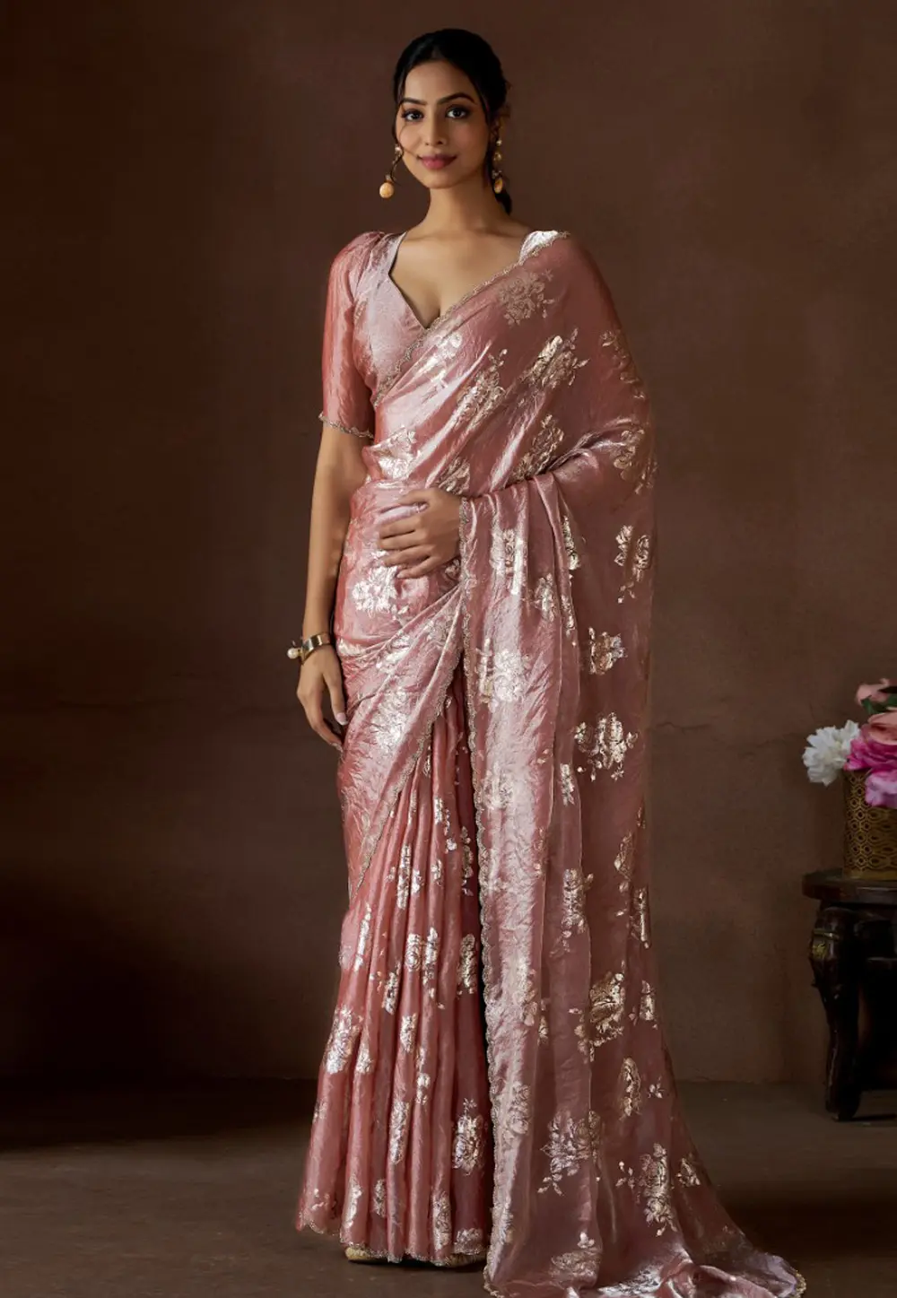 Peach Satin Silk Saree With Blouse 299230