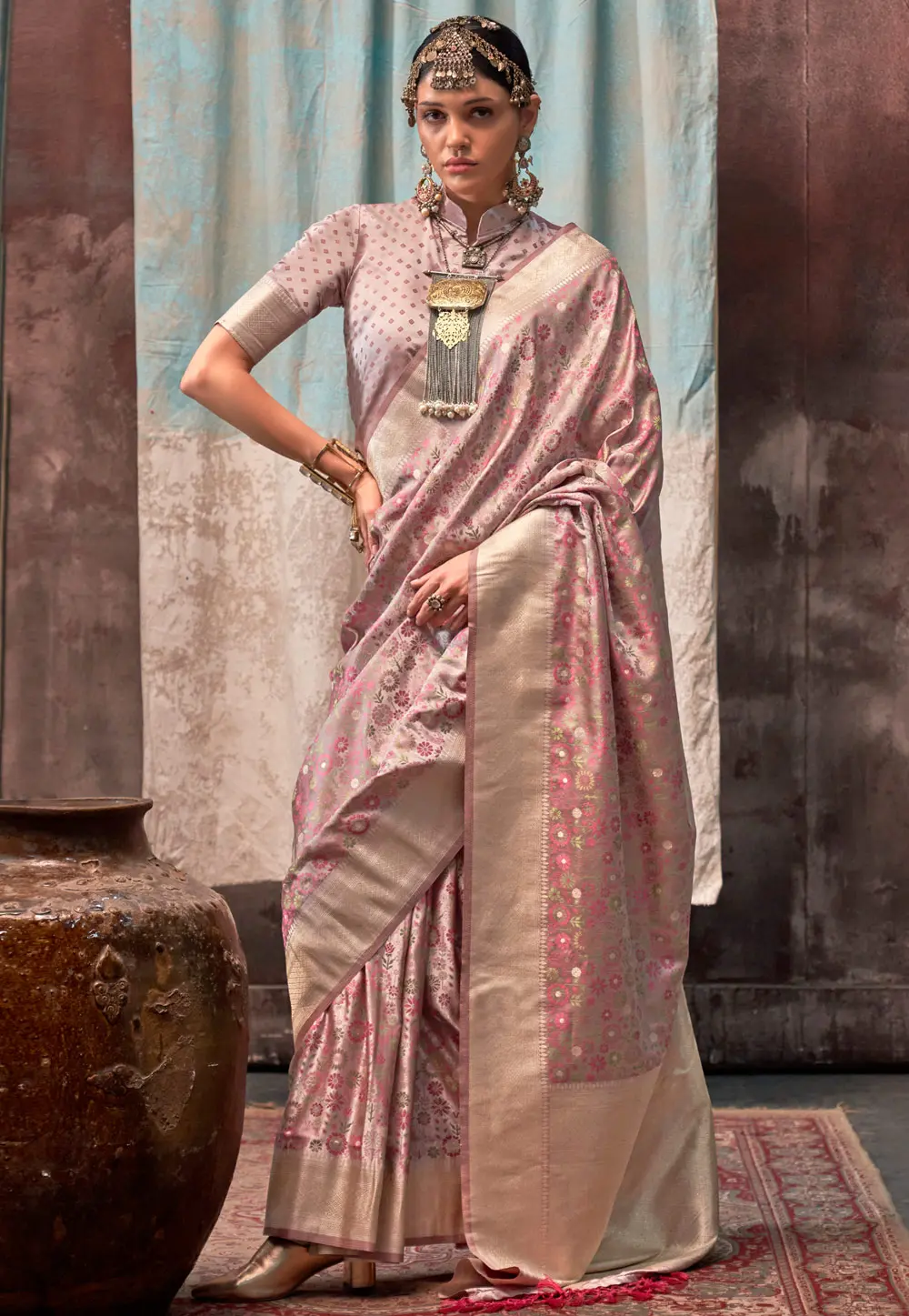 Peach Satin Silk Saree With Blouse 299637