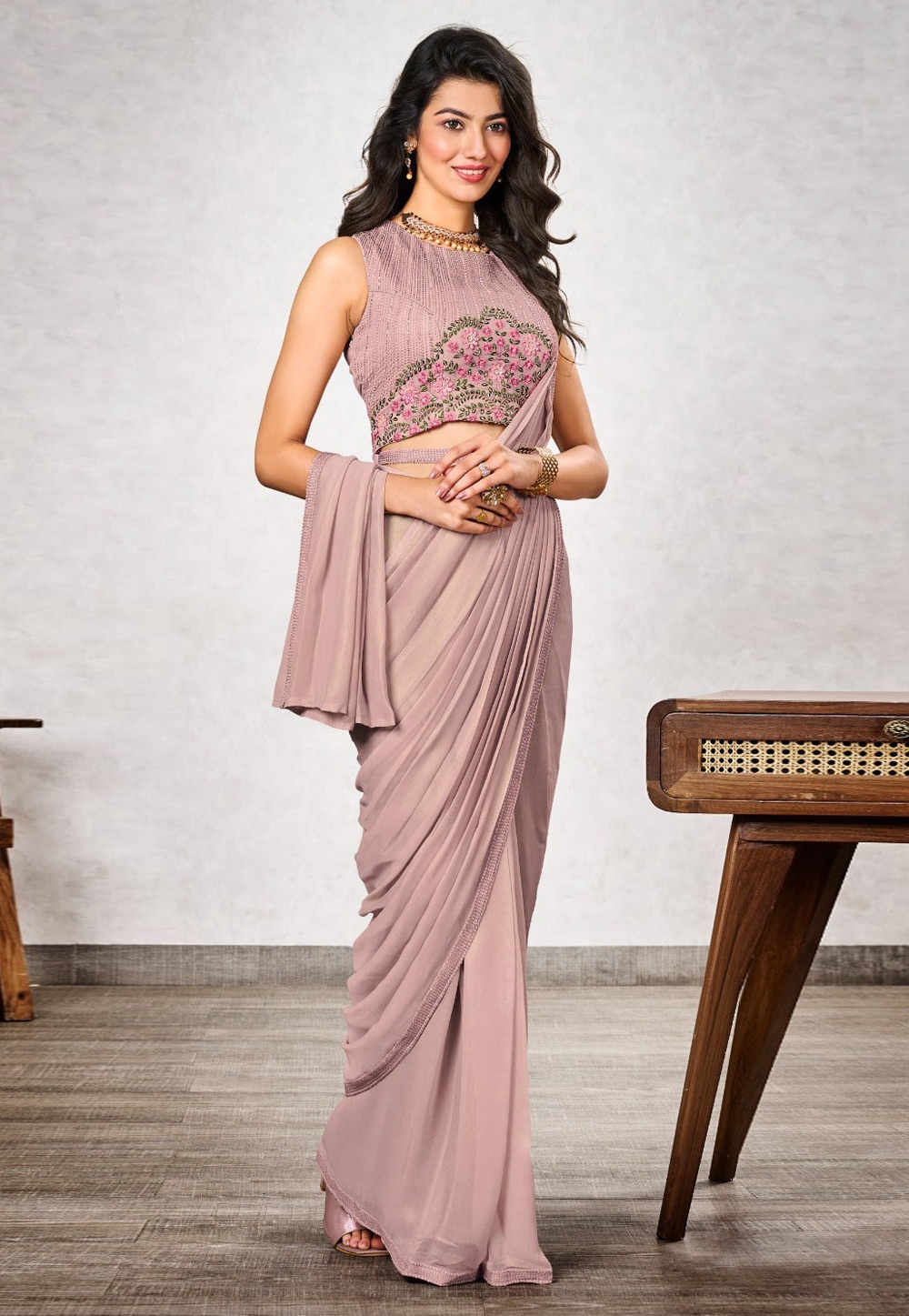 Peach Shimmer Georgette Saree With Blouse 309416