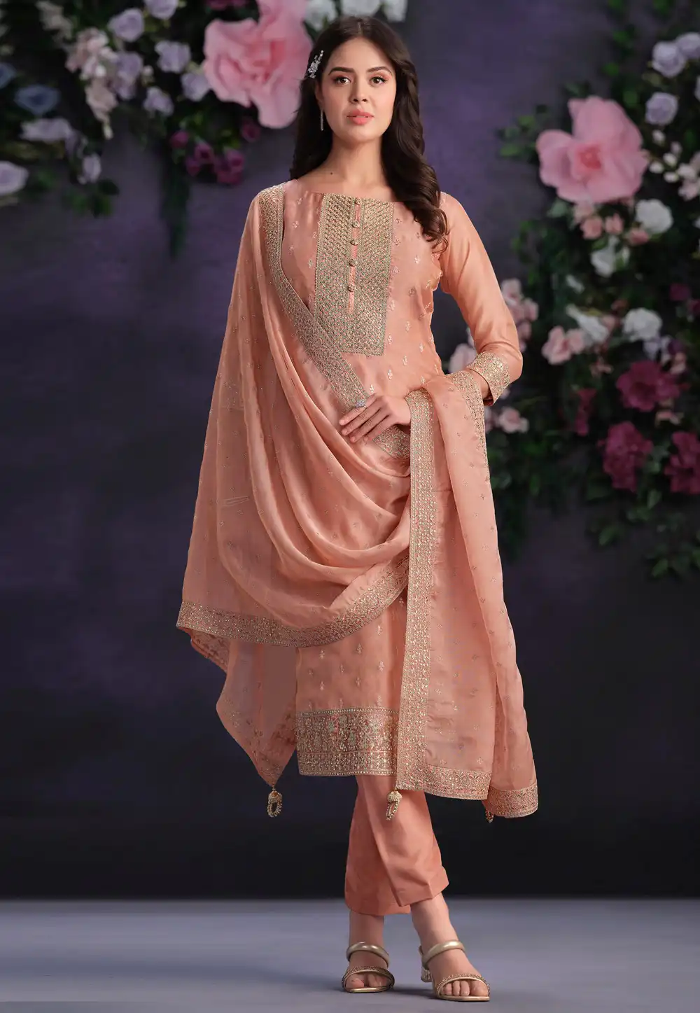 Peach Shimmer Pant Style Suit 289869