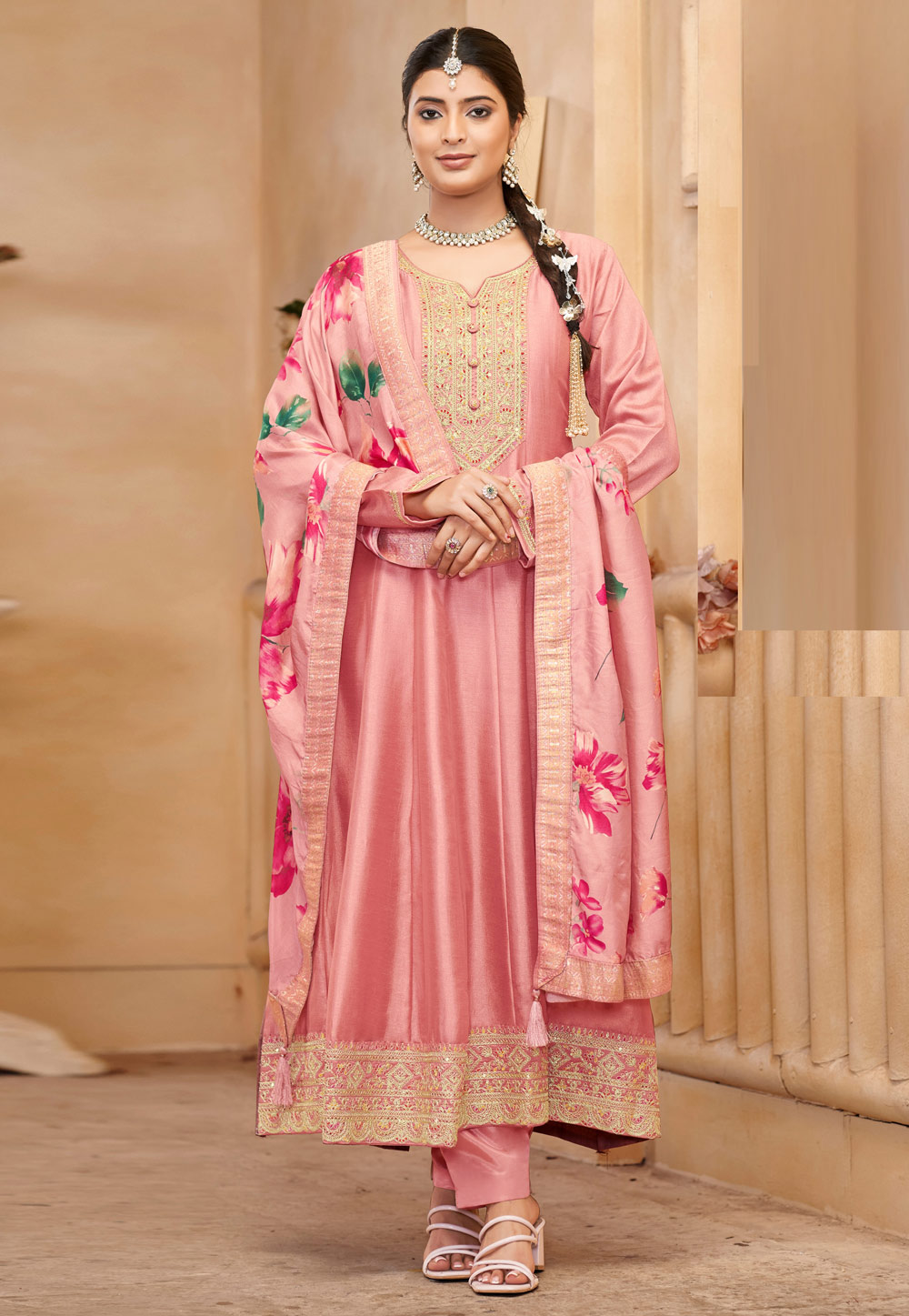 Peach Silk Anarkali Suit 305725