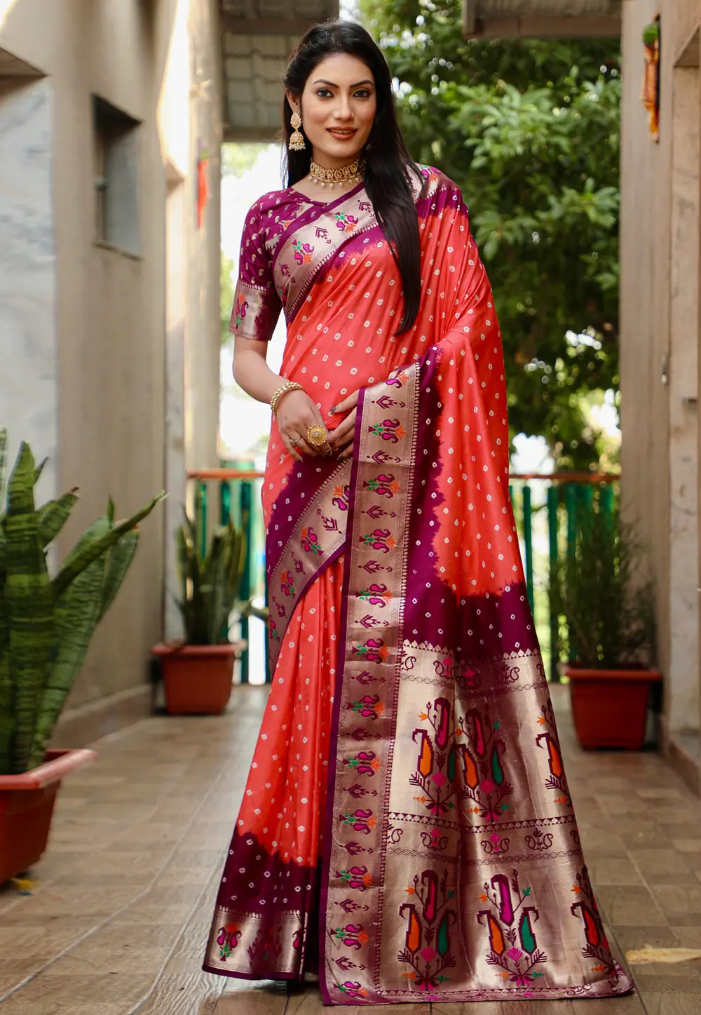 Peach Silk Bandhani Print Saree 295692