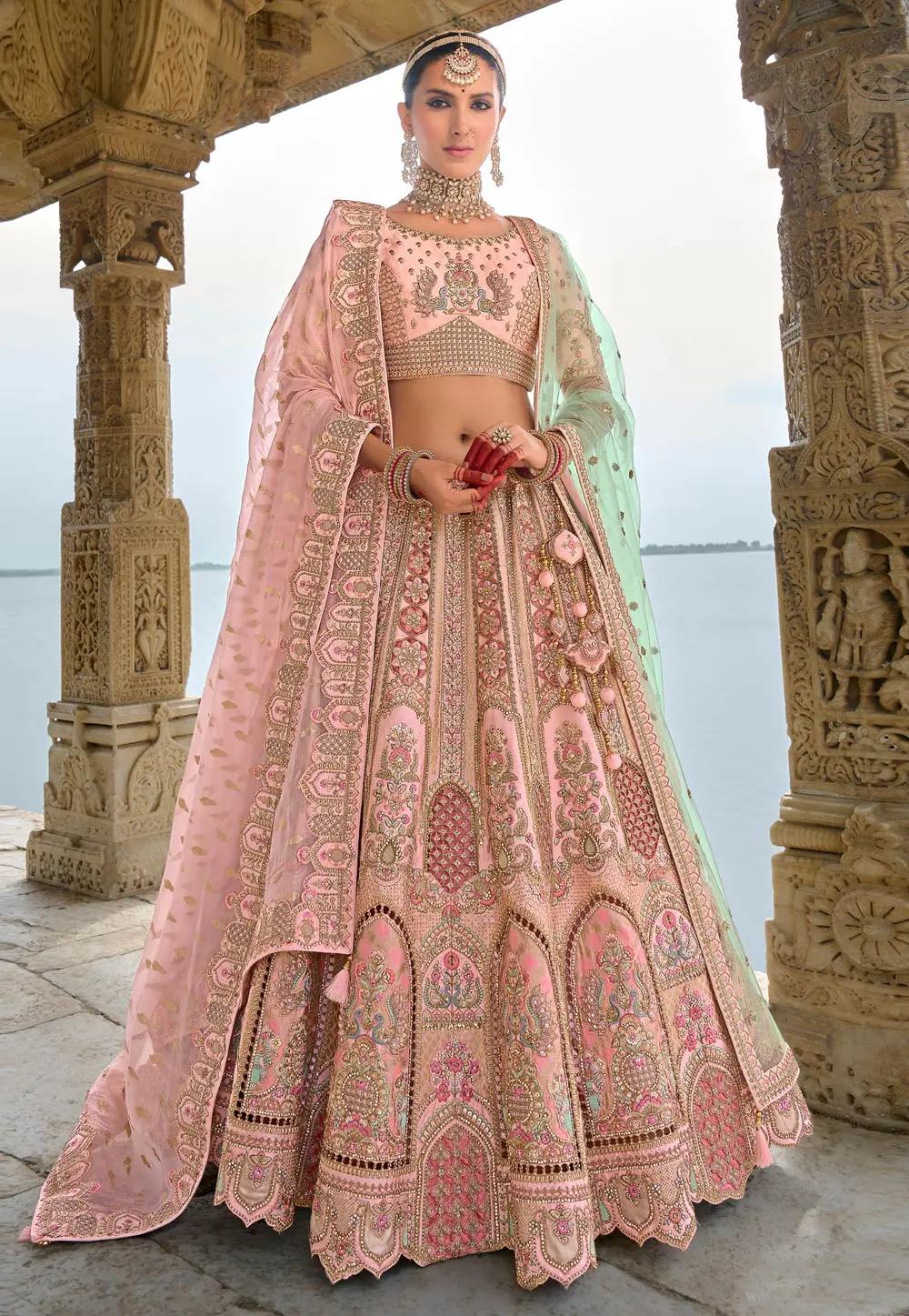 Peach Silk Bridal Lehenga Choli 298404