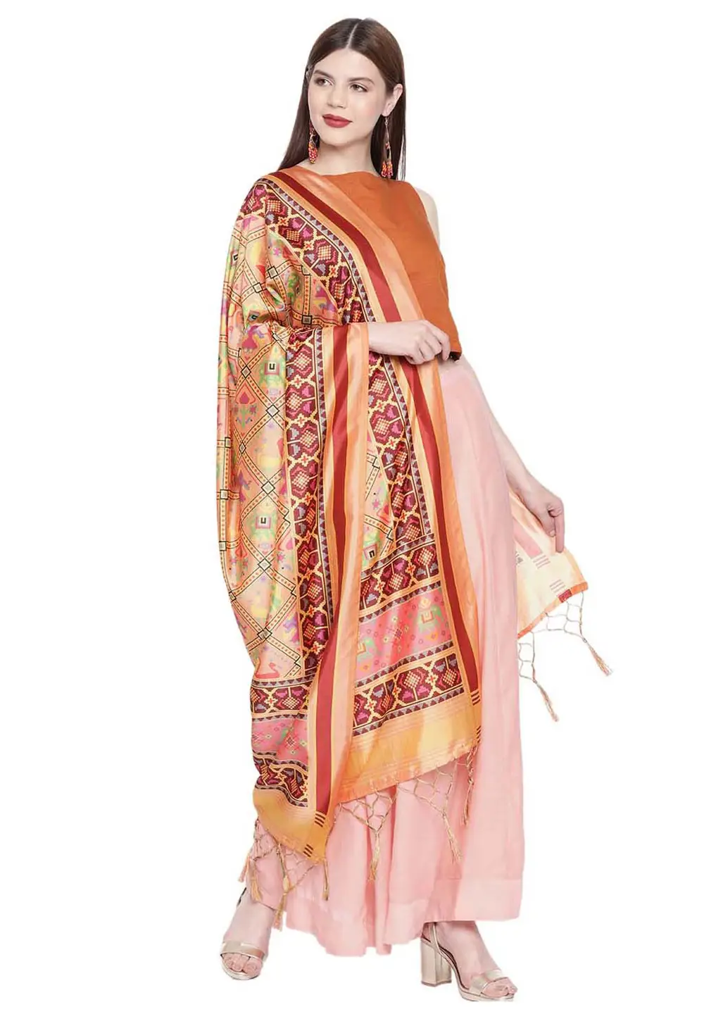 Peach Silk Dupatta 296837