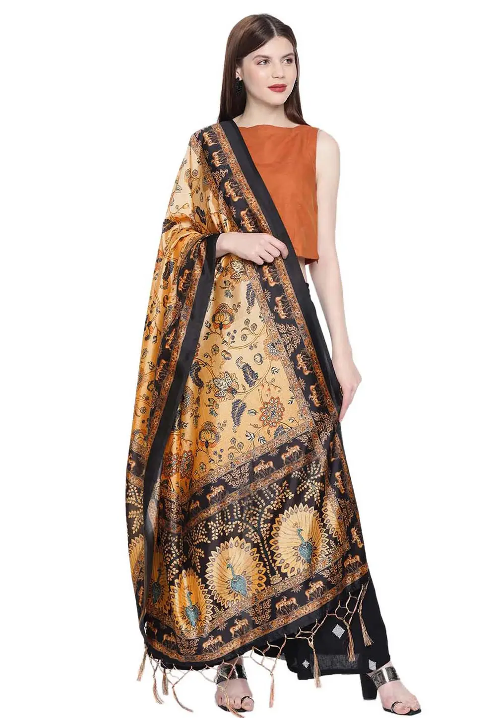 Peach Silk Dupatta 296839