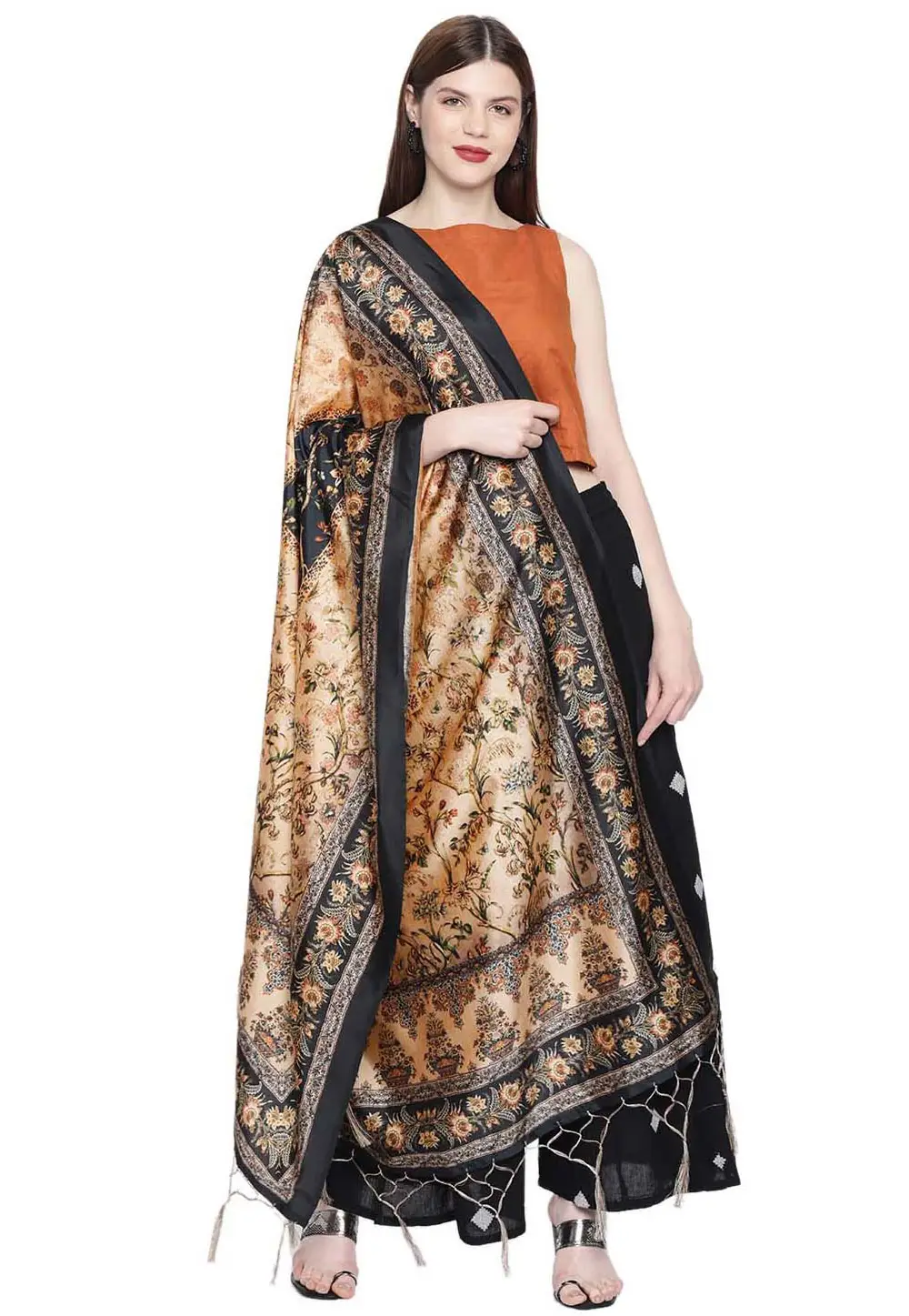 Peach Silk Dupatta 296842