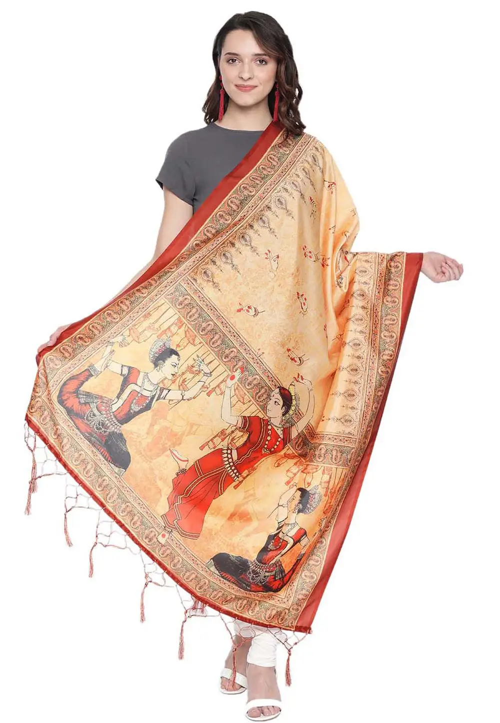 Peach Silk Dupatta 296843