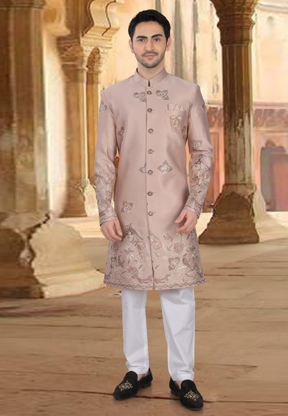 Peach Silk Indo Western Sherwani 309078