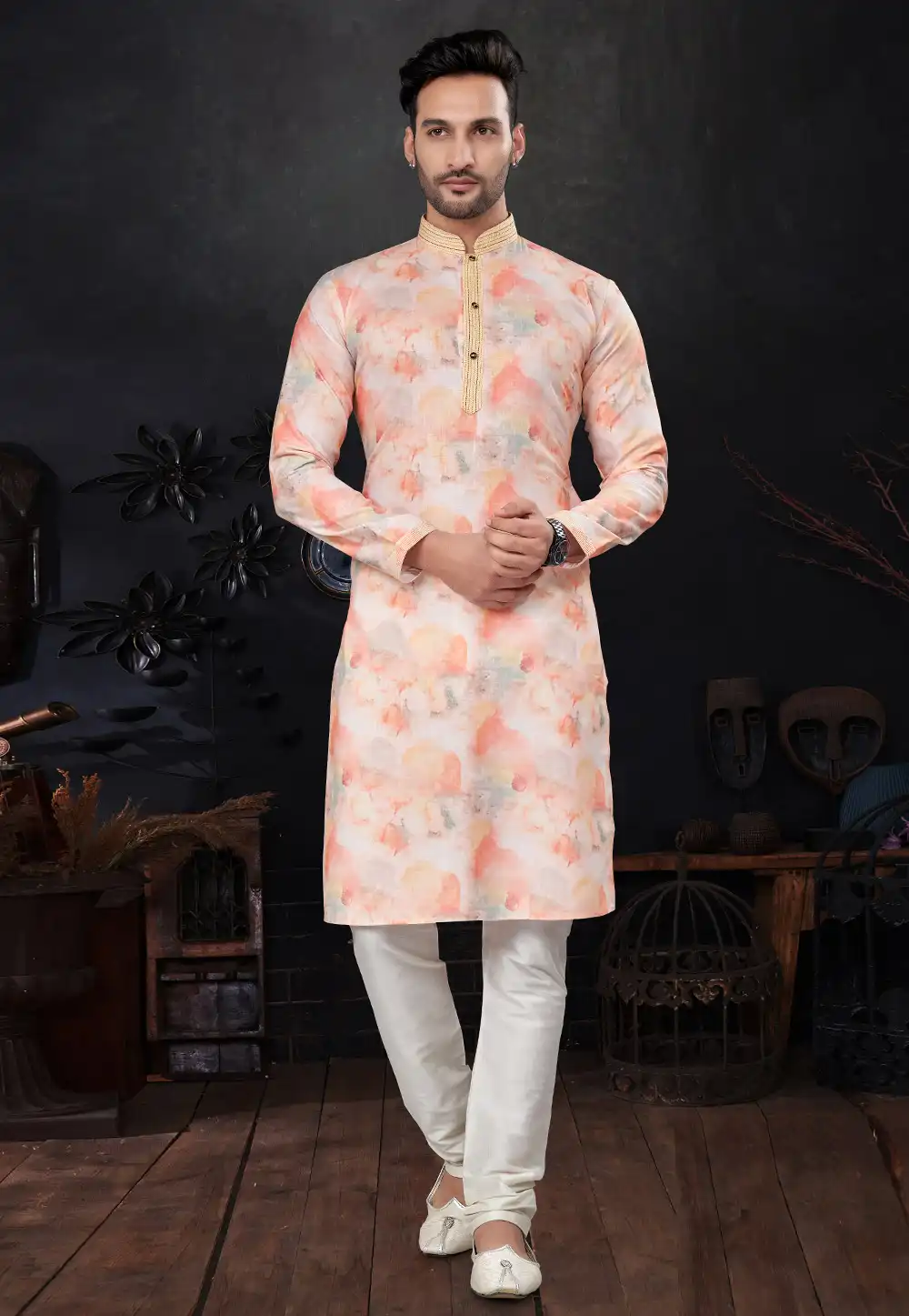 Peach Silk Kurta Pajama 291863