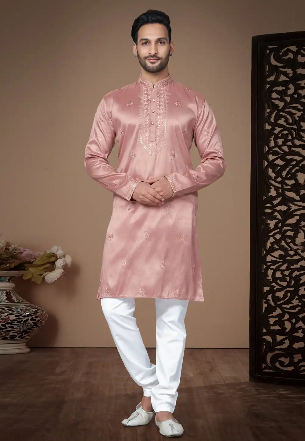 Peach Silk Kurta Pajama 293763