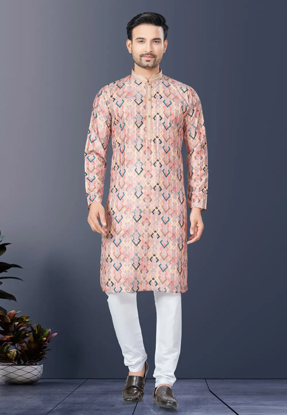 Peach Silk Kurta Pajama 296609