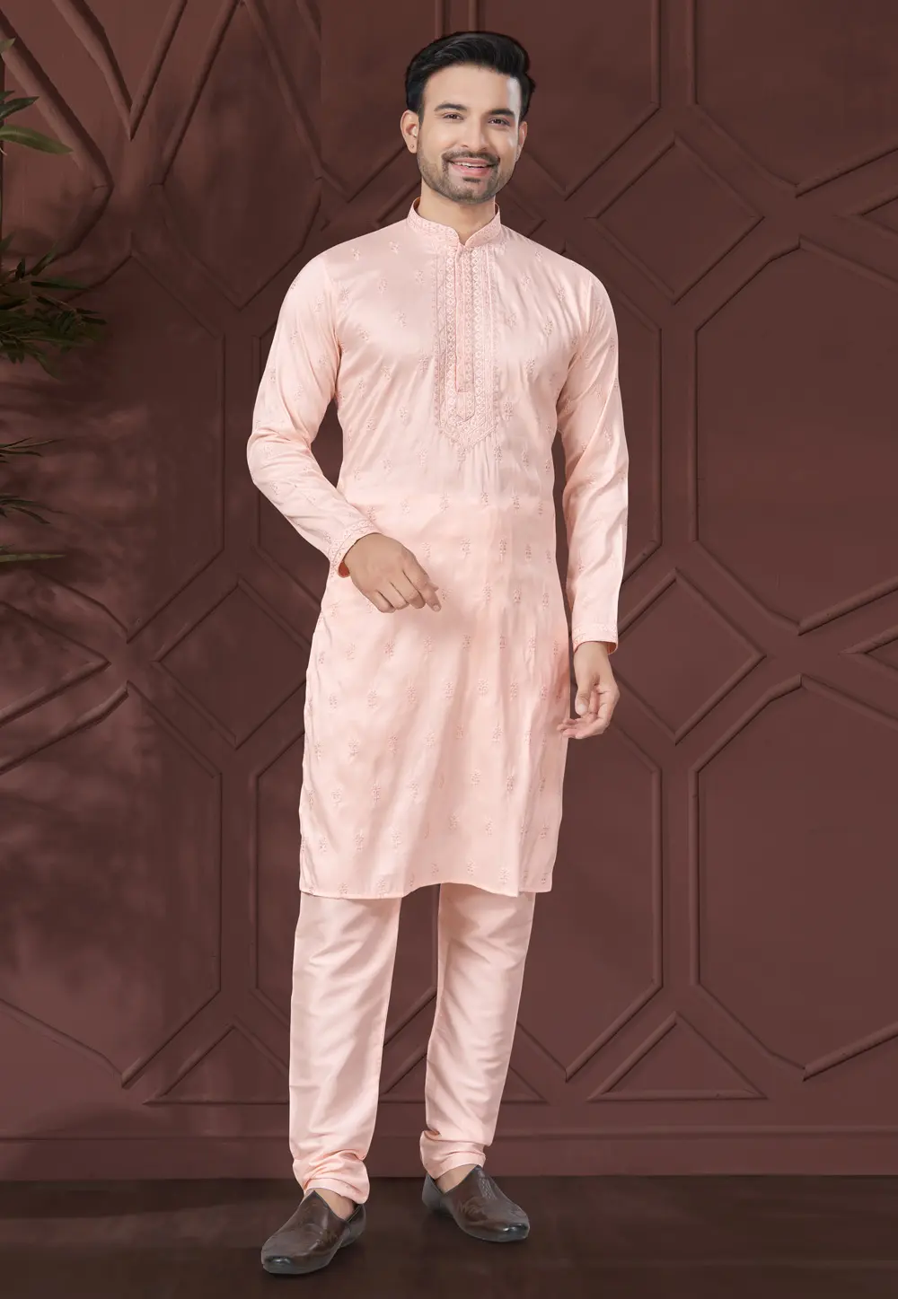 Peach Silk Kurta Pajama 300295