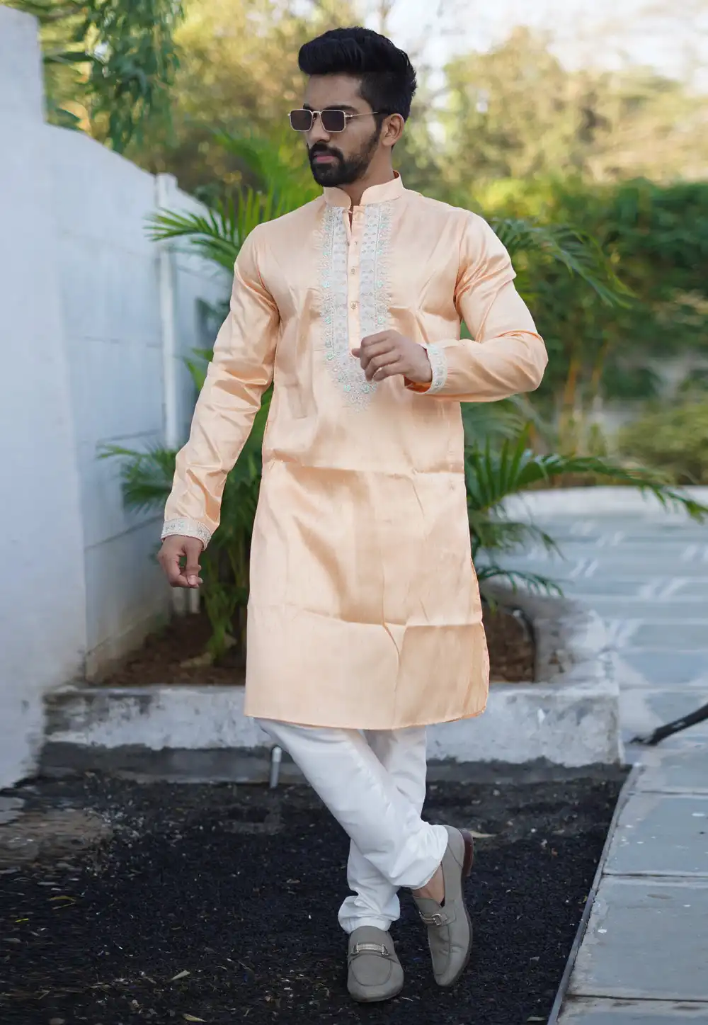 Peach Silk Kurta Pajama 293396