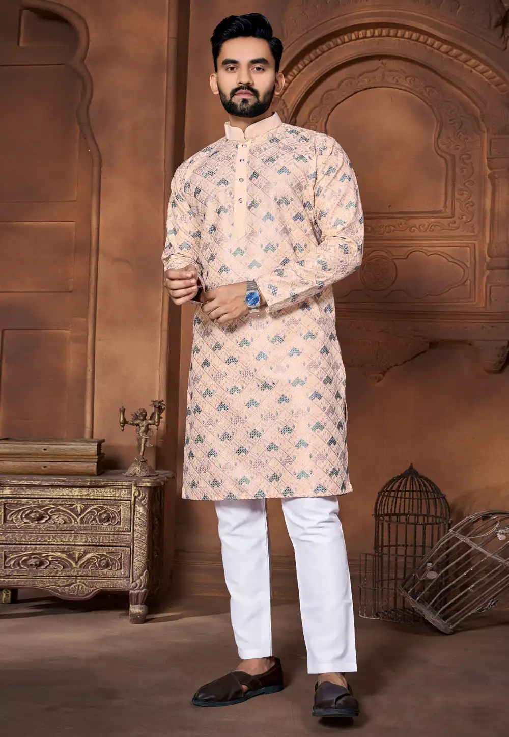 Peach Silk Kurta Pajama 293805