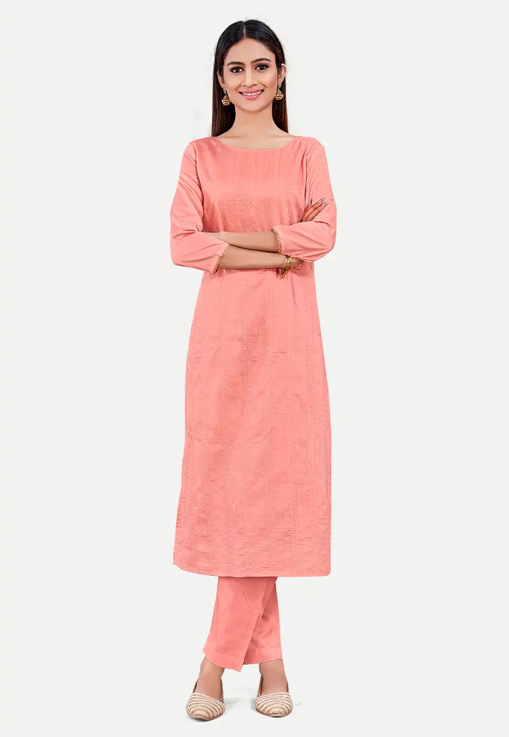 Peach Silk Kurta Set With Pent 288079